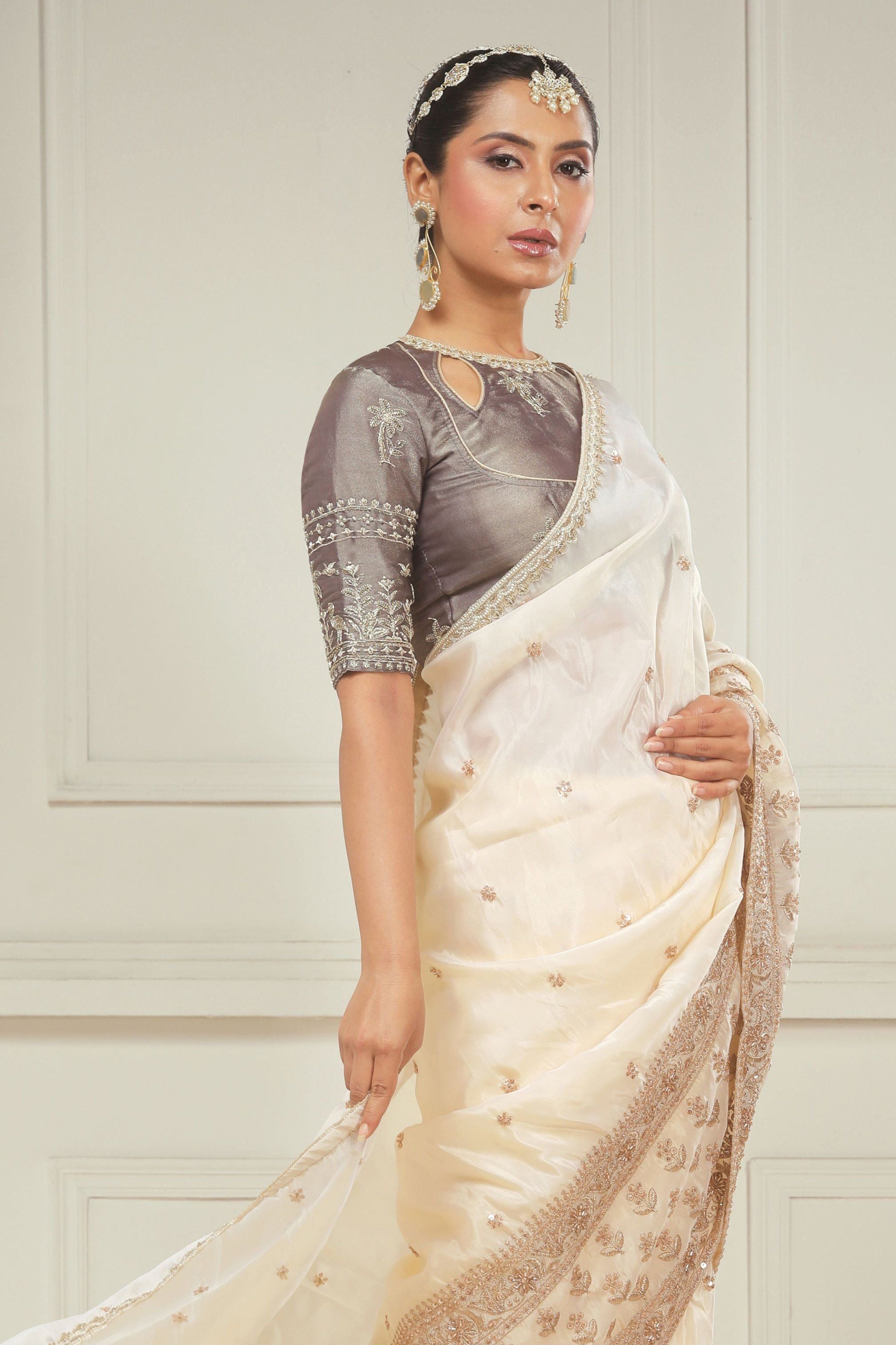 VANILLA MUSE SAREE WITH COCOA CRUSH BLOUSE