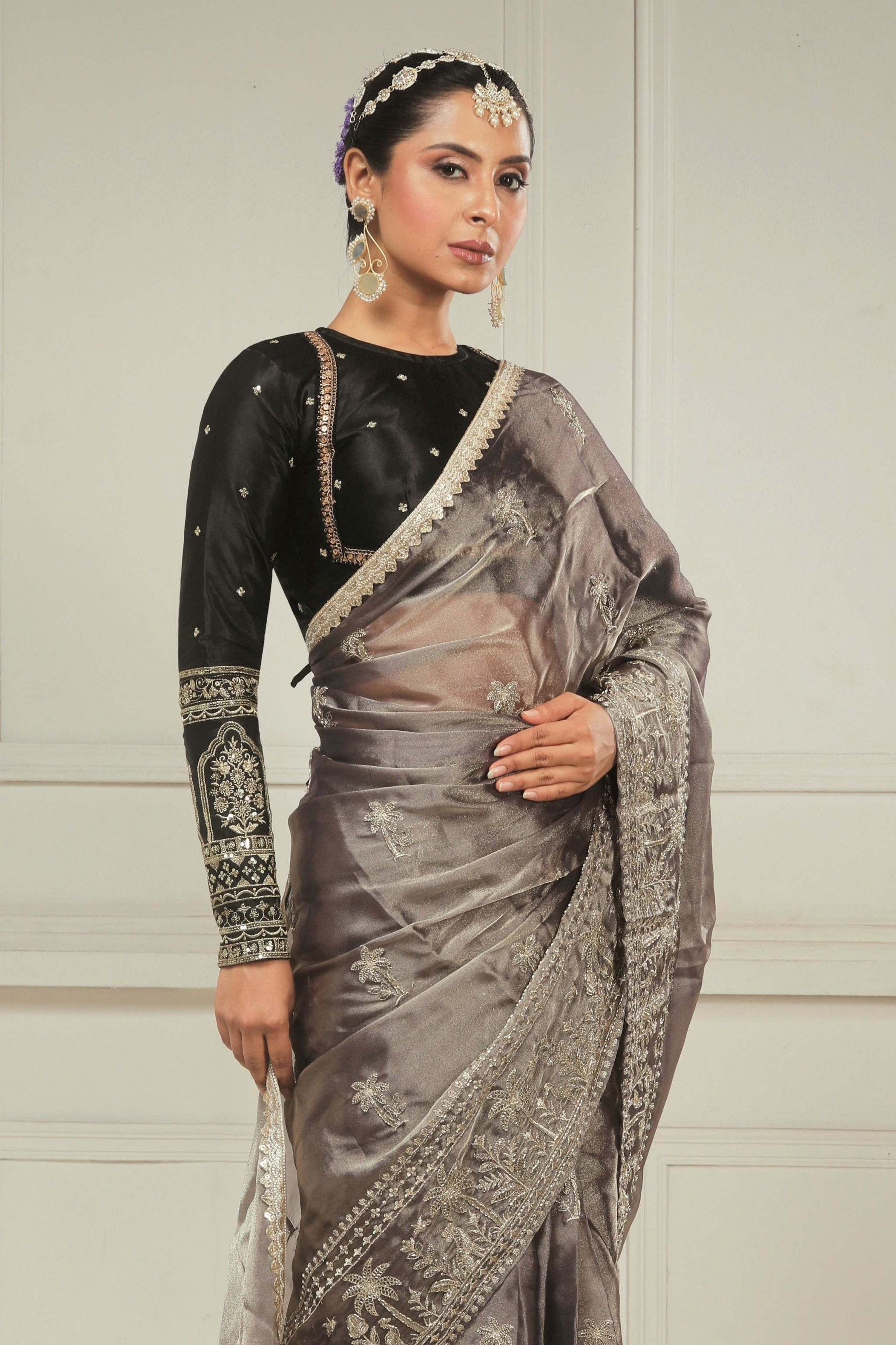 COCOA CRUSH SAREE WITH TUX TRIBUTE BLOUSE
