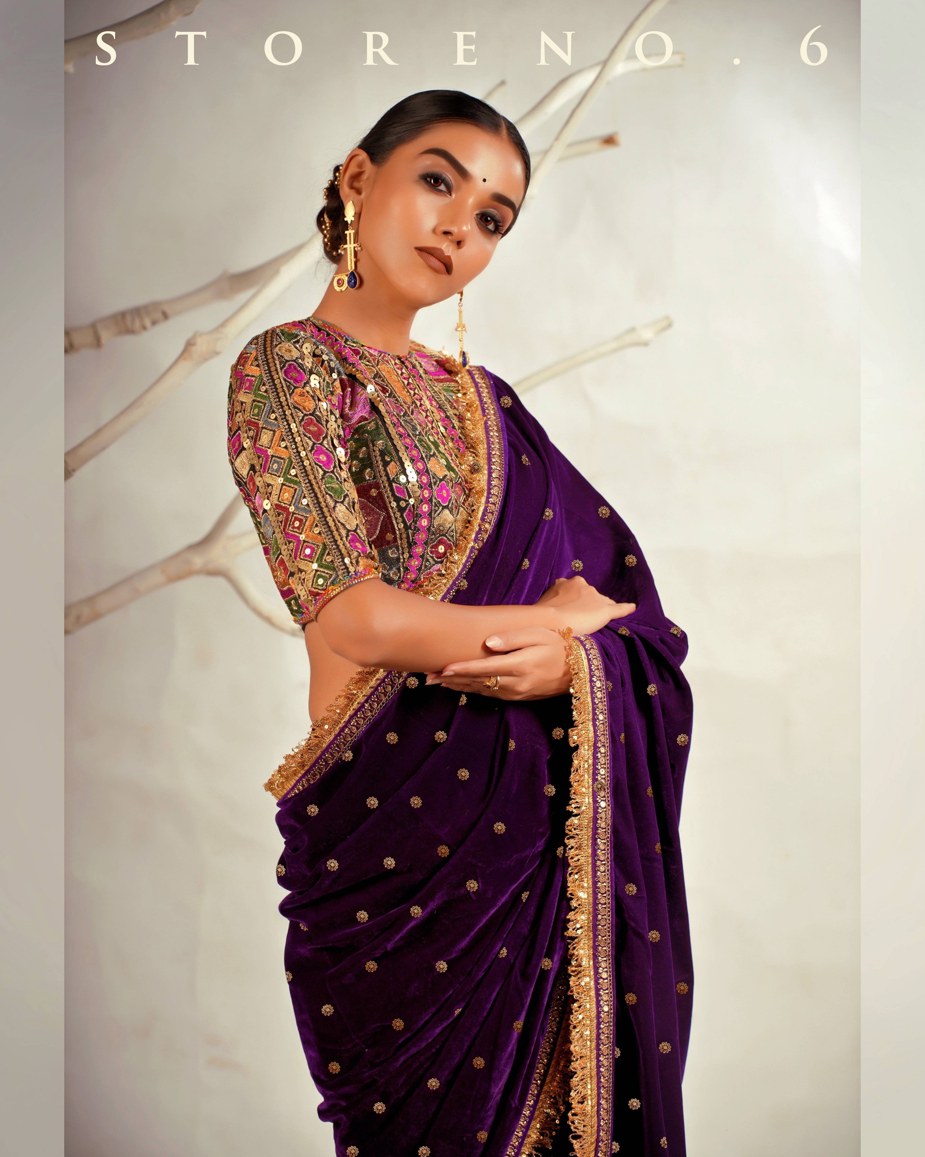 THE PURPLE WONDER SAREE WITH GUL KAARI SIAH CLASSIC BLOUSE