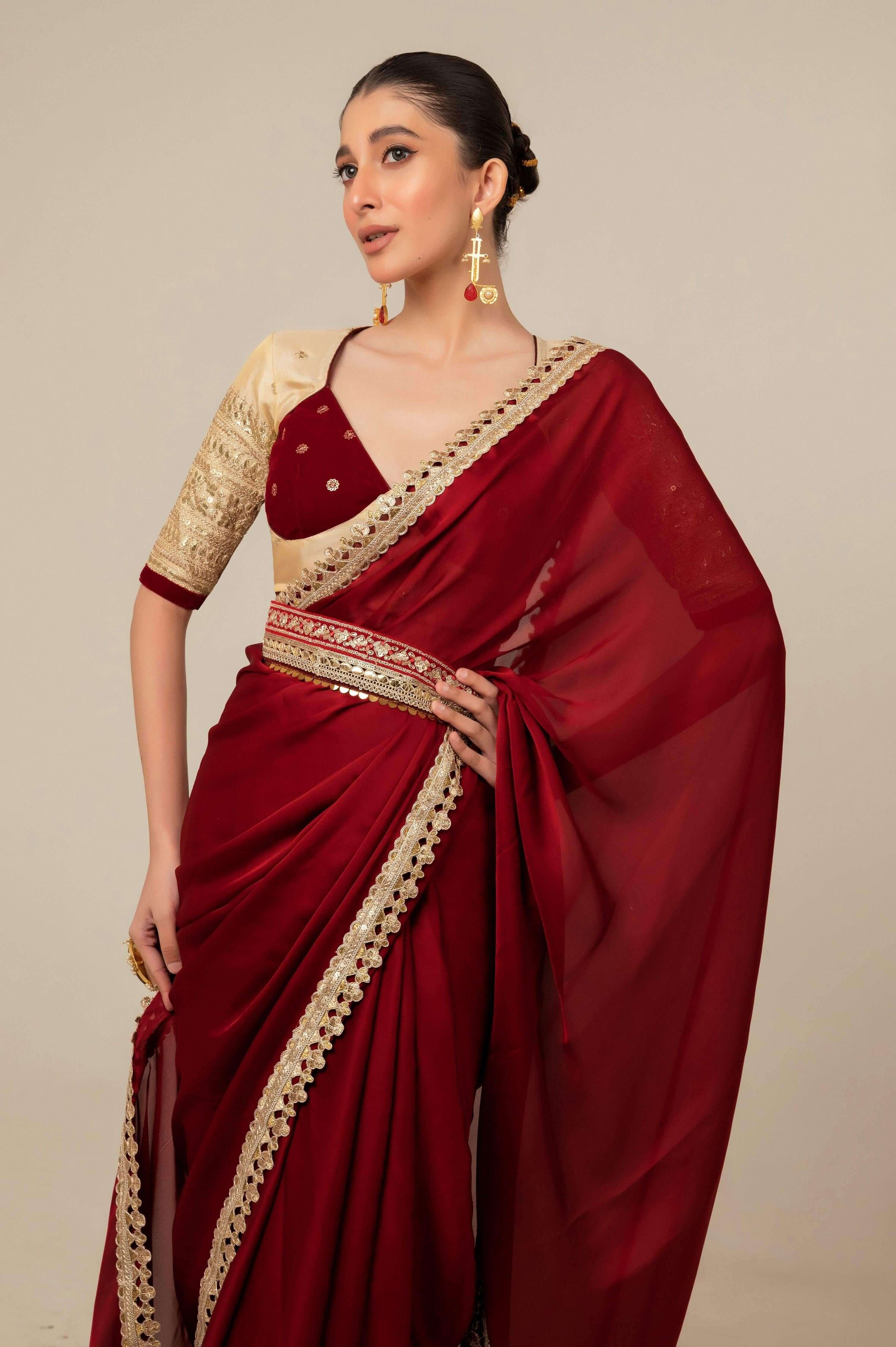 MOOD MUSE SAREE WITH CHERRY VANILLA BLOUSE.