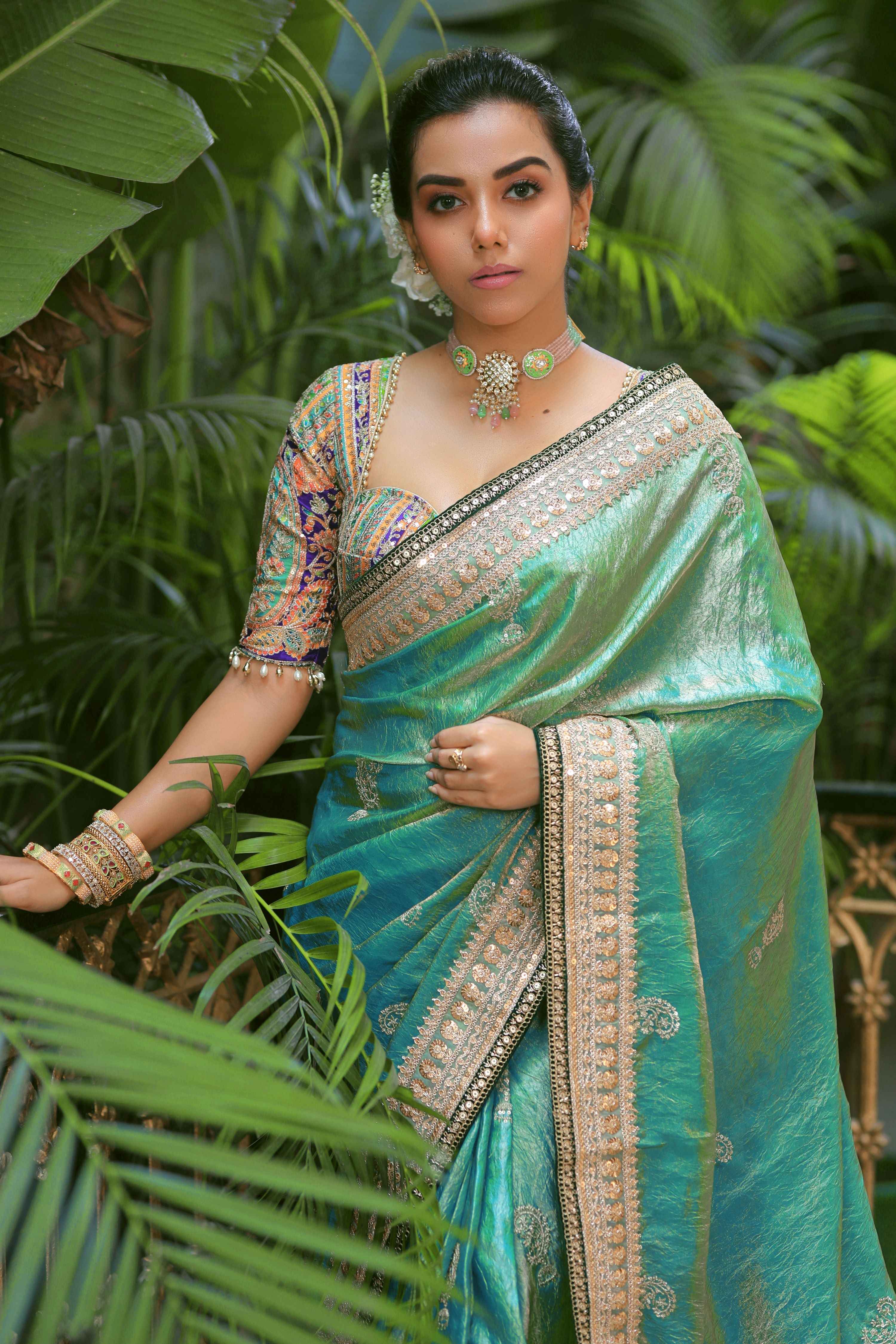 AQUA AMOUR SAREE WITH TEAL TREASURE BLOUSE