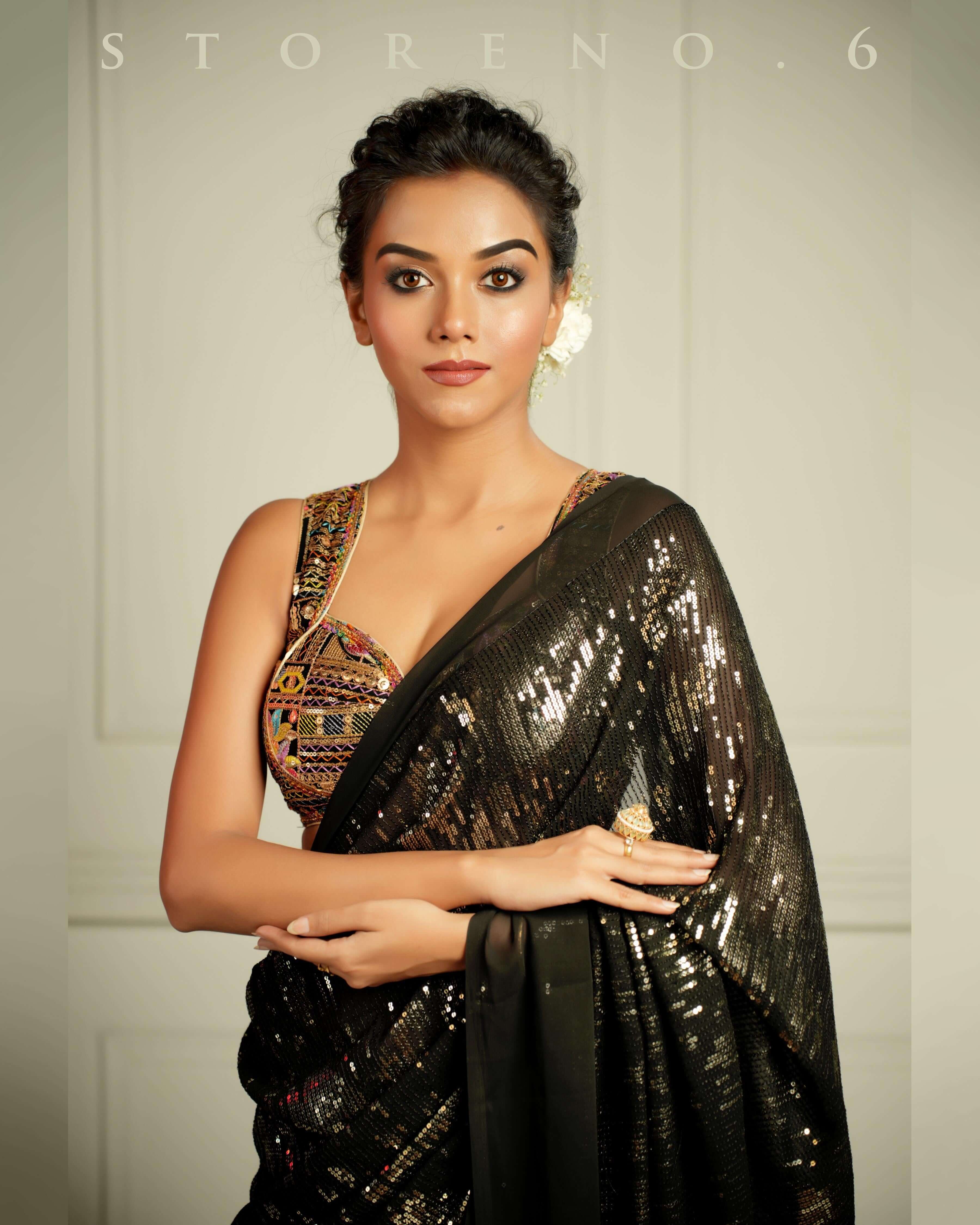 BLACK WIDOW COCKTAIL SAREE WITH SASS OF BLACK BLOUSE.