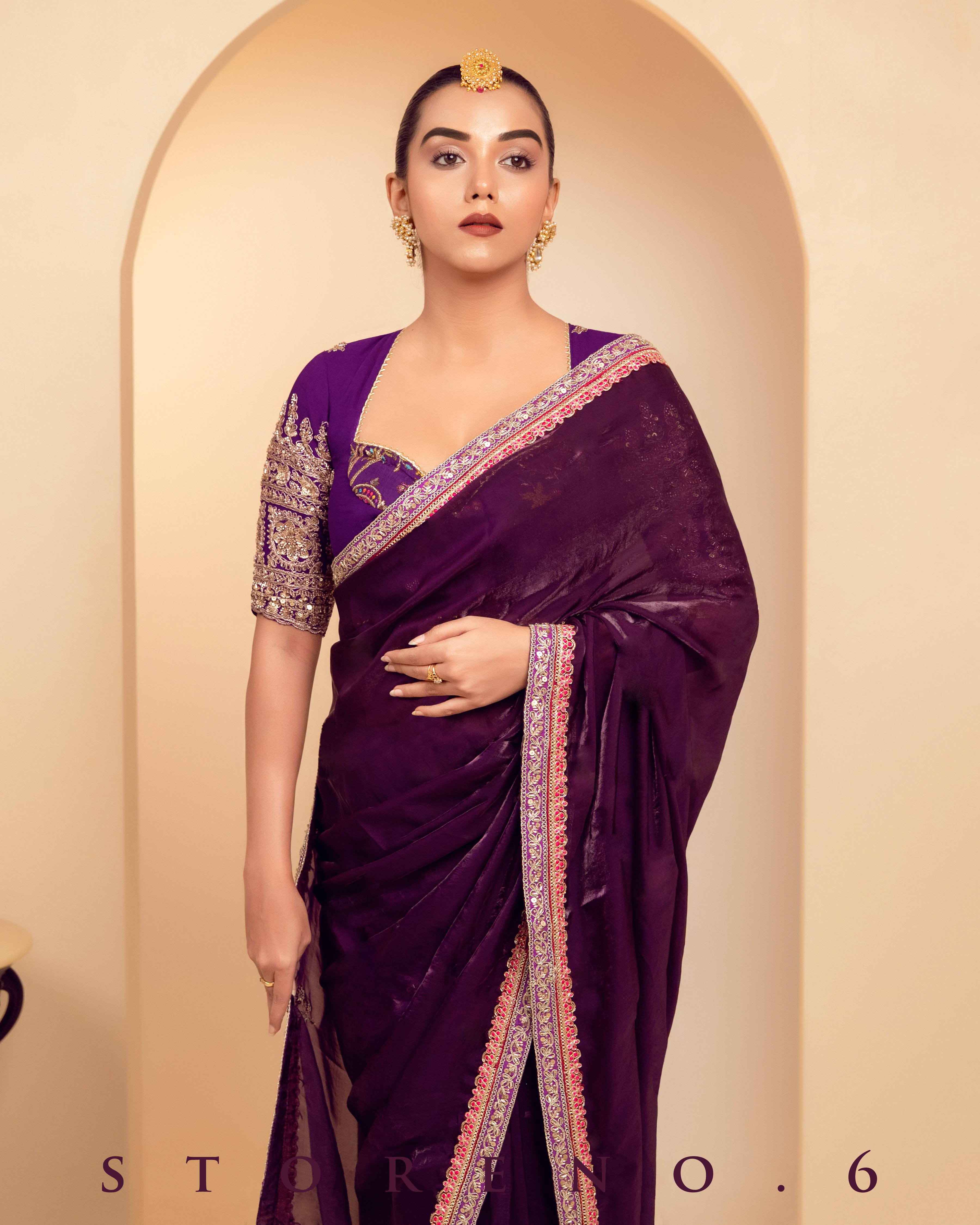 PLUM PALETTE SAREE WITH MAJESTIC MUSE BLOUSE