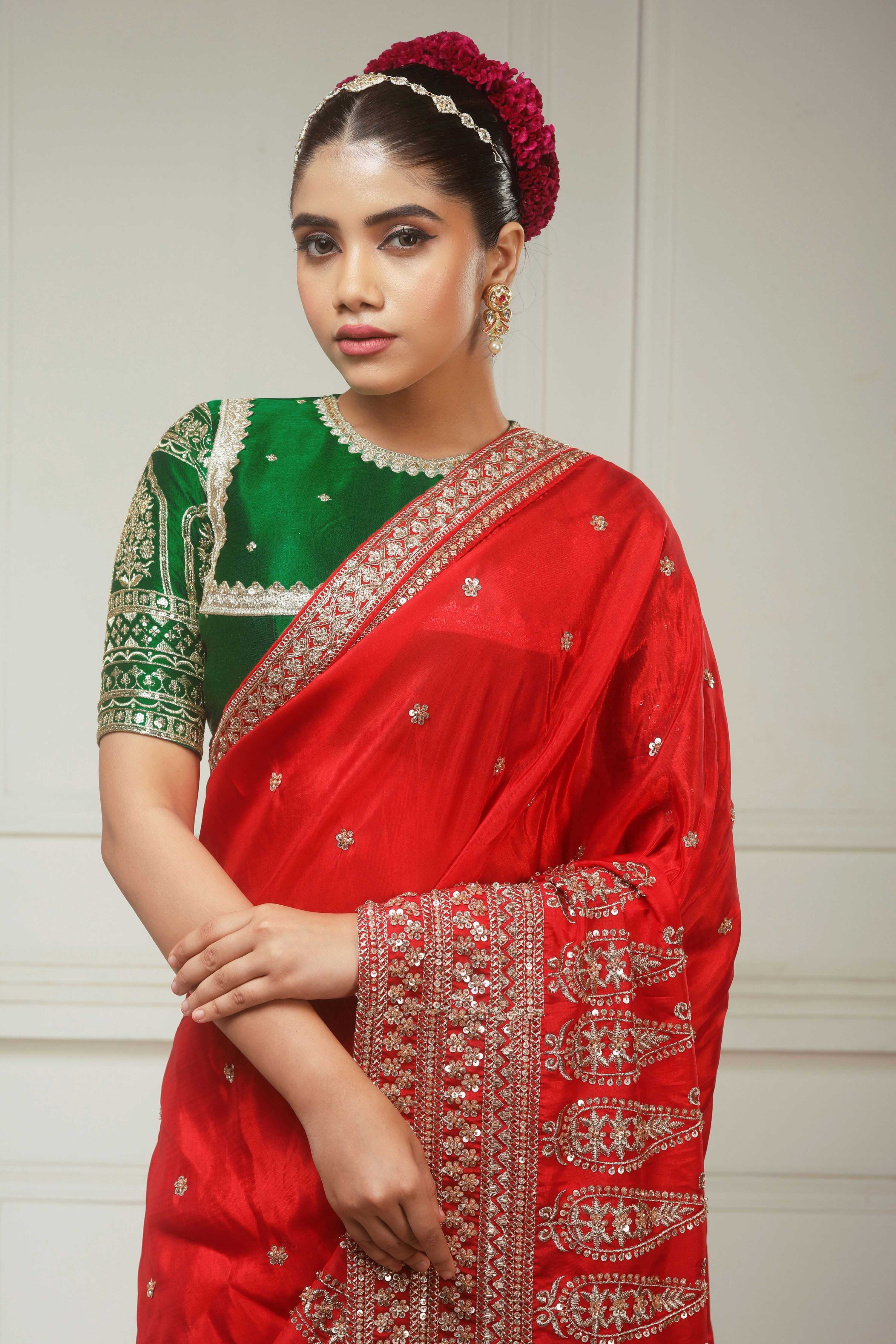 SCARLET LUXE SAREE WITH TIMELESS TAPESTRY BLOUSE
