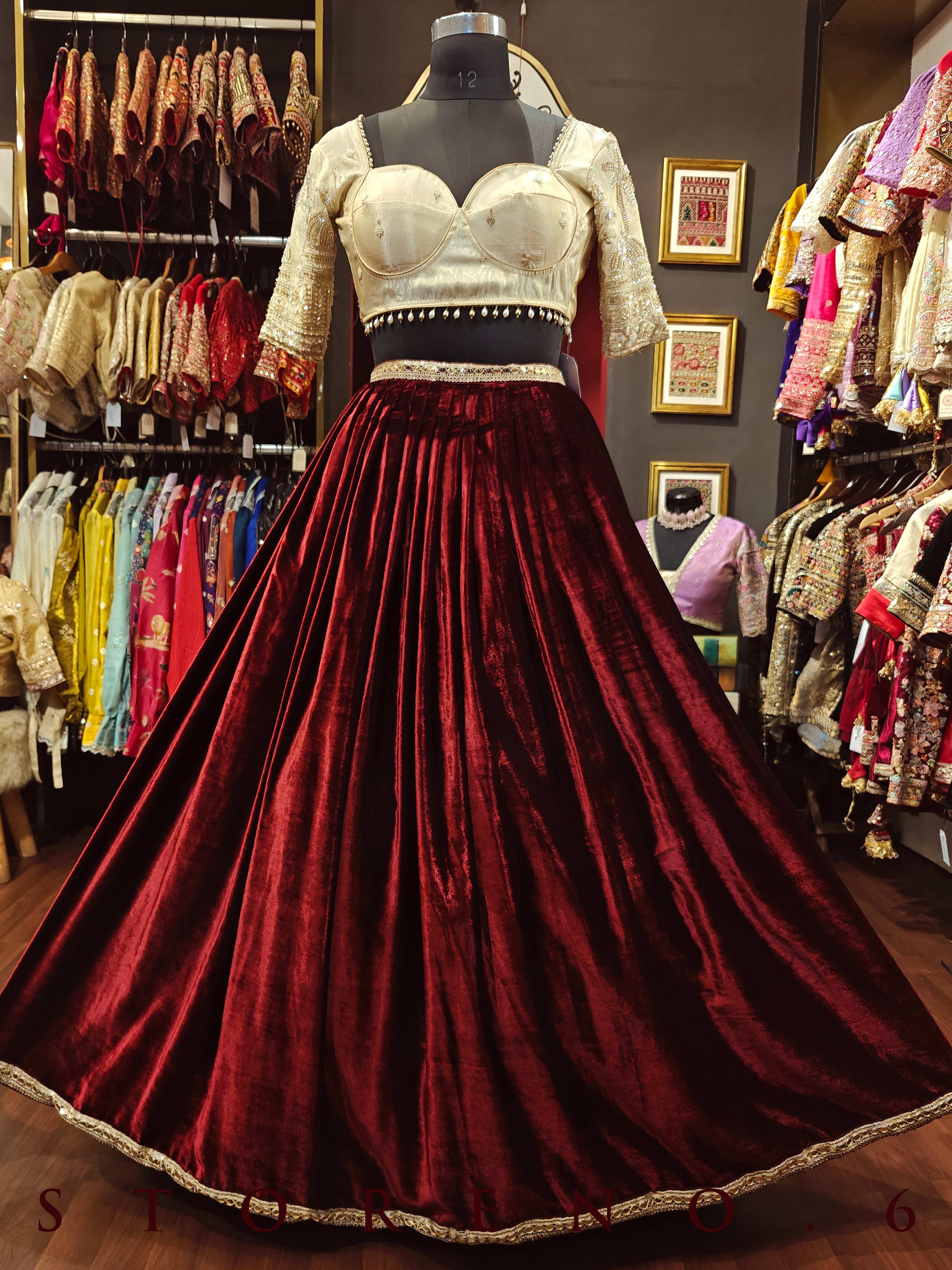 MEHRUN VELVET LEHENGA SKIRT(WITH CANCAN)