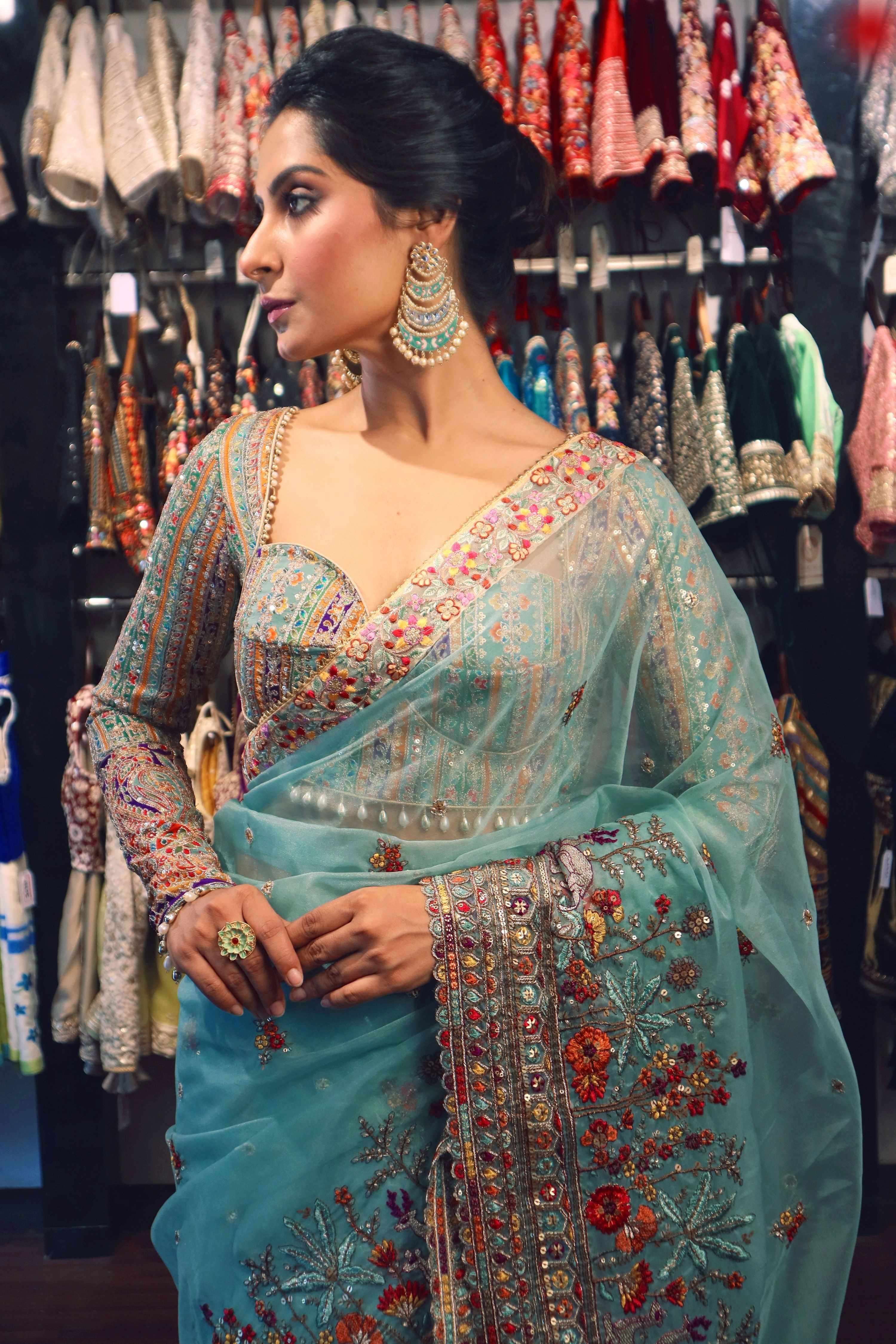 COASTAL CRUSH SAREE WITH TEAL TREASURE LUXE BLOUSE