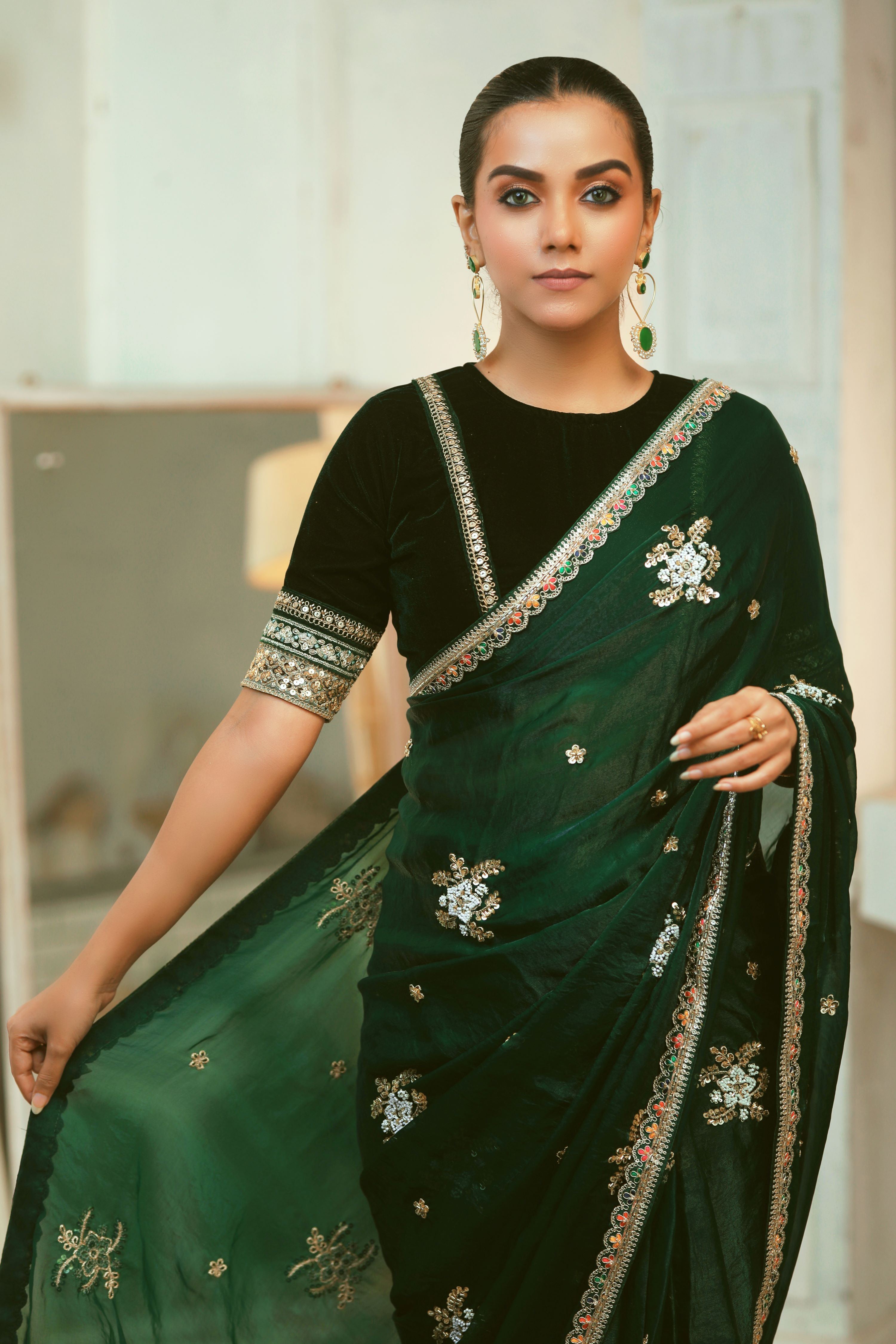 EMERALD ENCHANTE SAREE WITH BLITZ BEAUTY BLOUSE