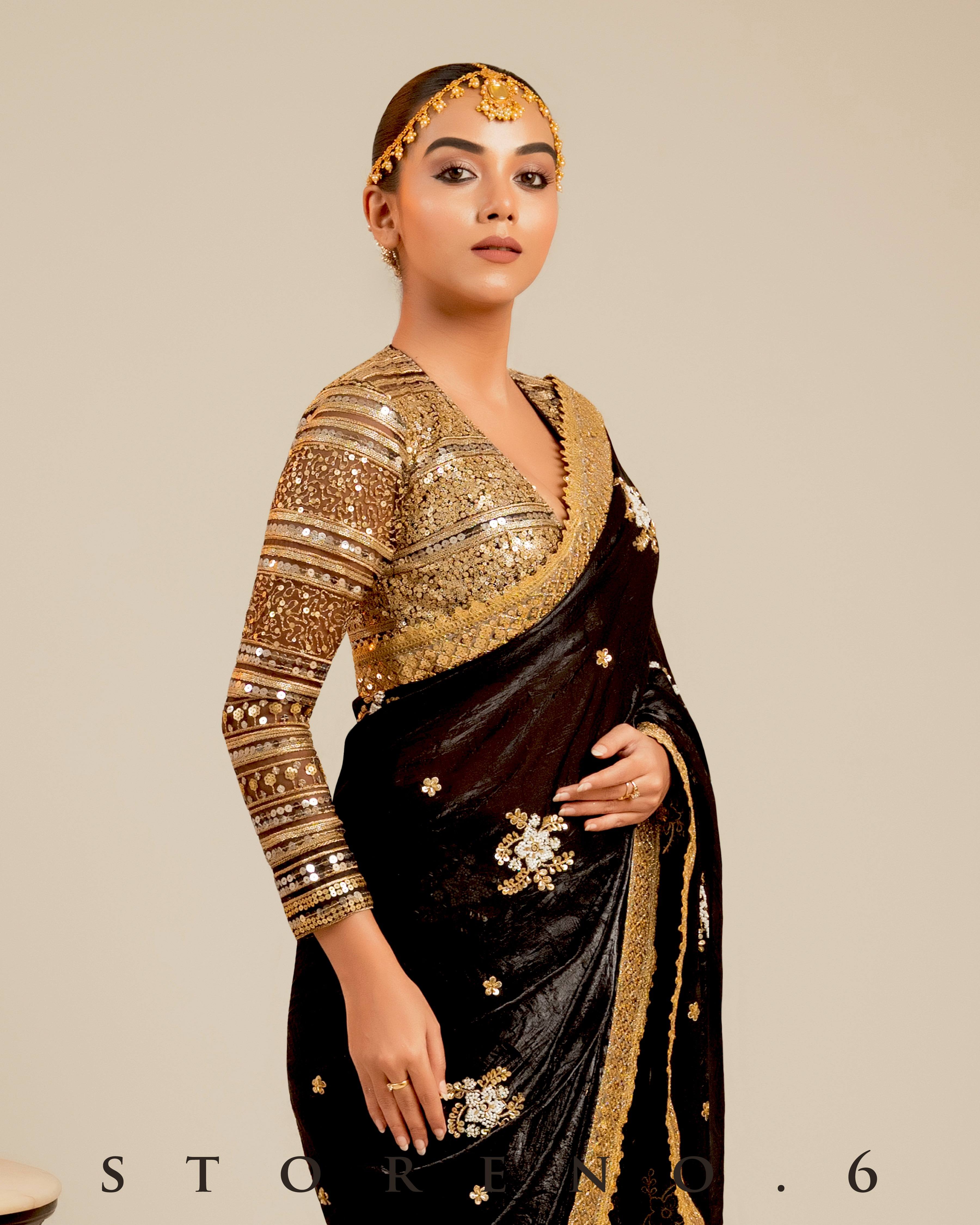 MIDNIGHT MIRACLE SAREE WITH RETRO RADIANCE BLOUSE