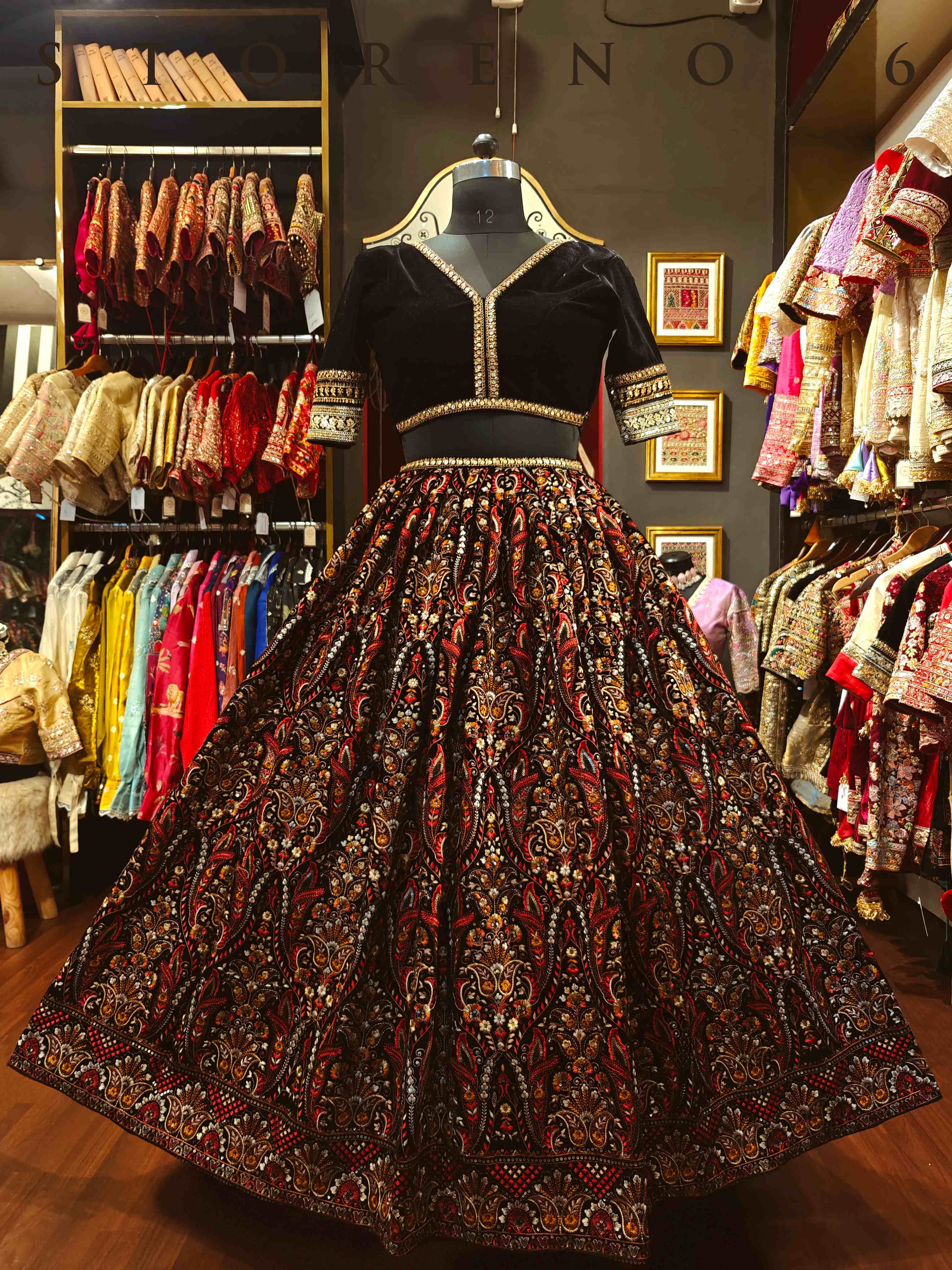 RUHAANI VELVET LEHENGA SKIRT WITH STITCHED BLOUSE(WITH CANCAN)