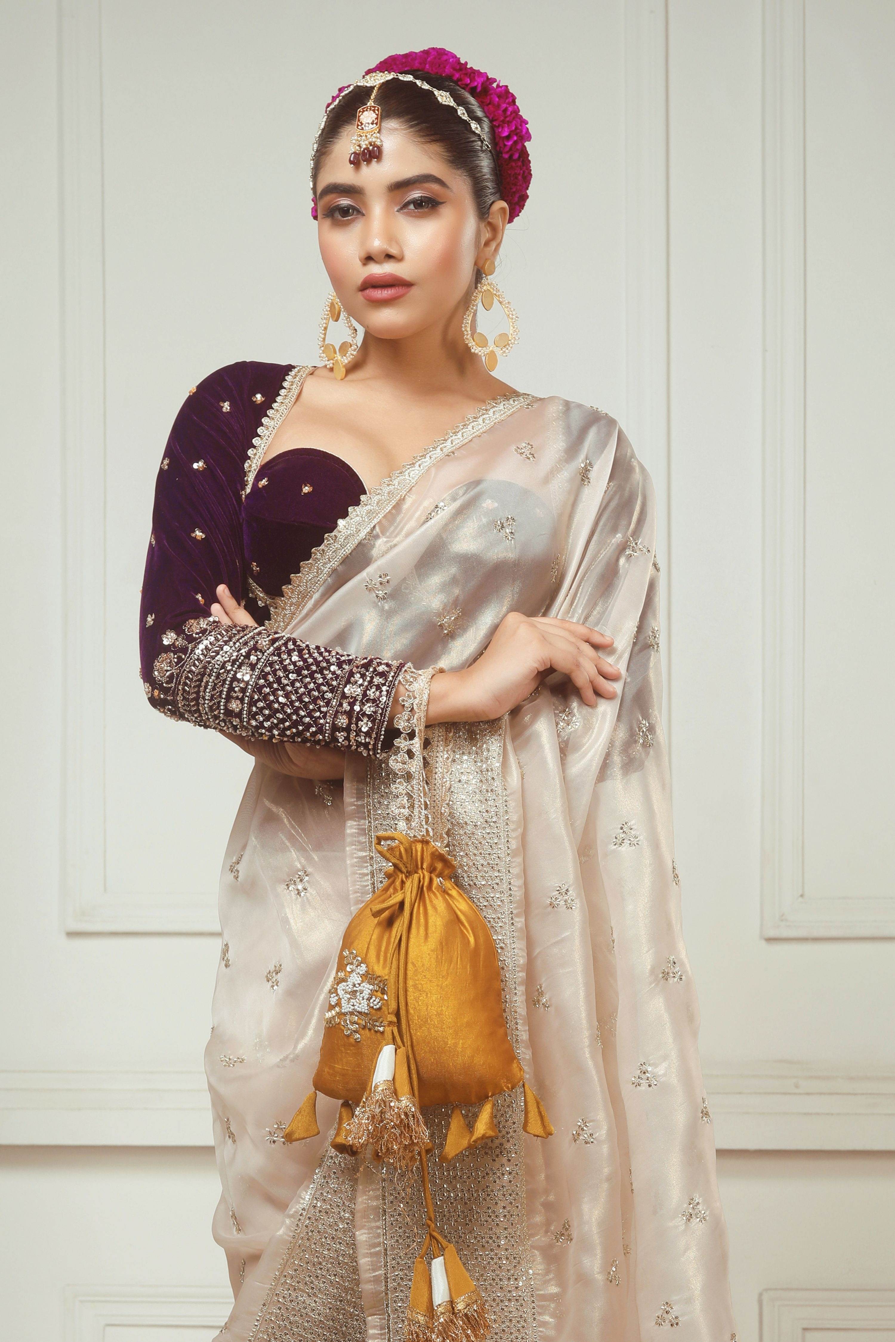 SEPIA  FANTASY SAREE WITH GLAM GRANDEUR BLOUSE