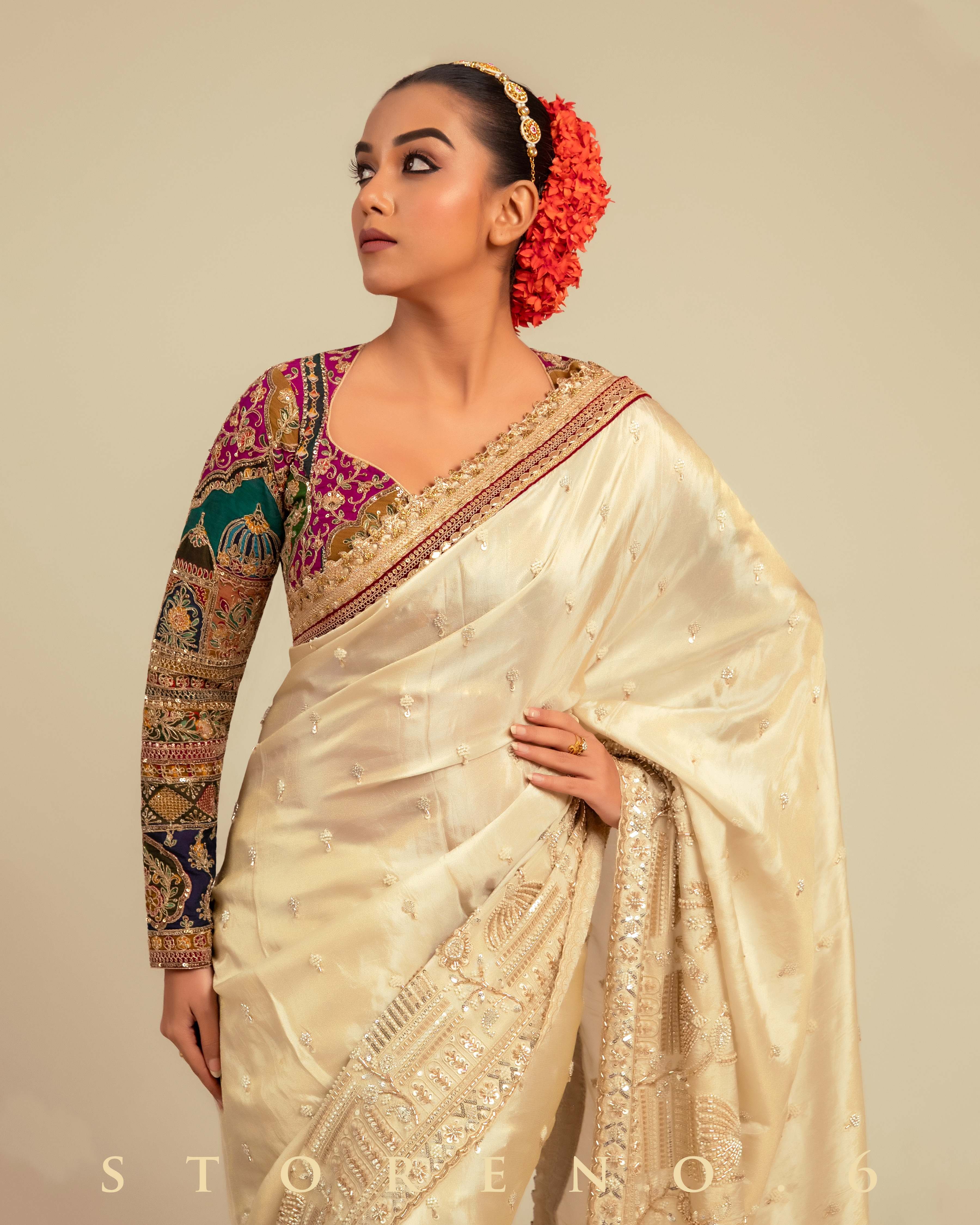 IVORY INSIGHT SAREE WITH COUTURE CHARM BLOUSE
