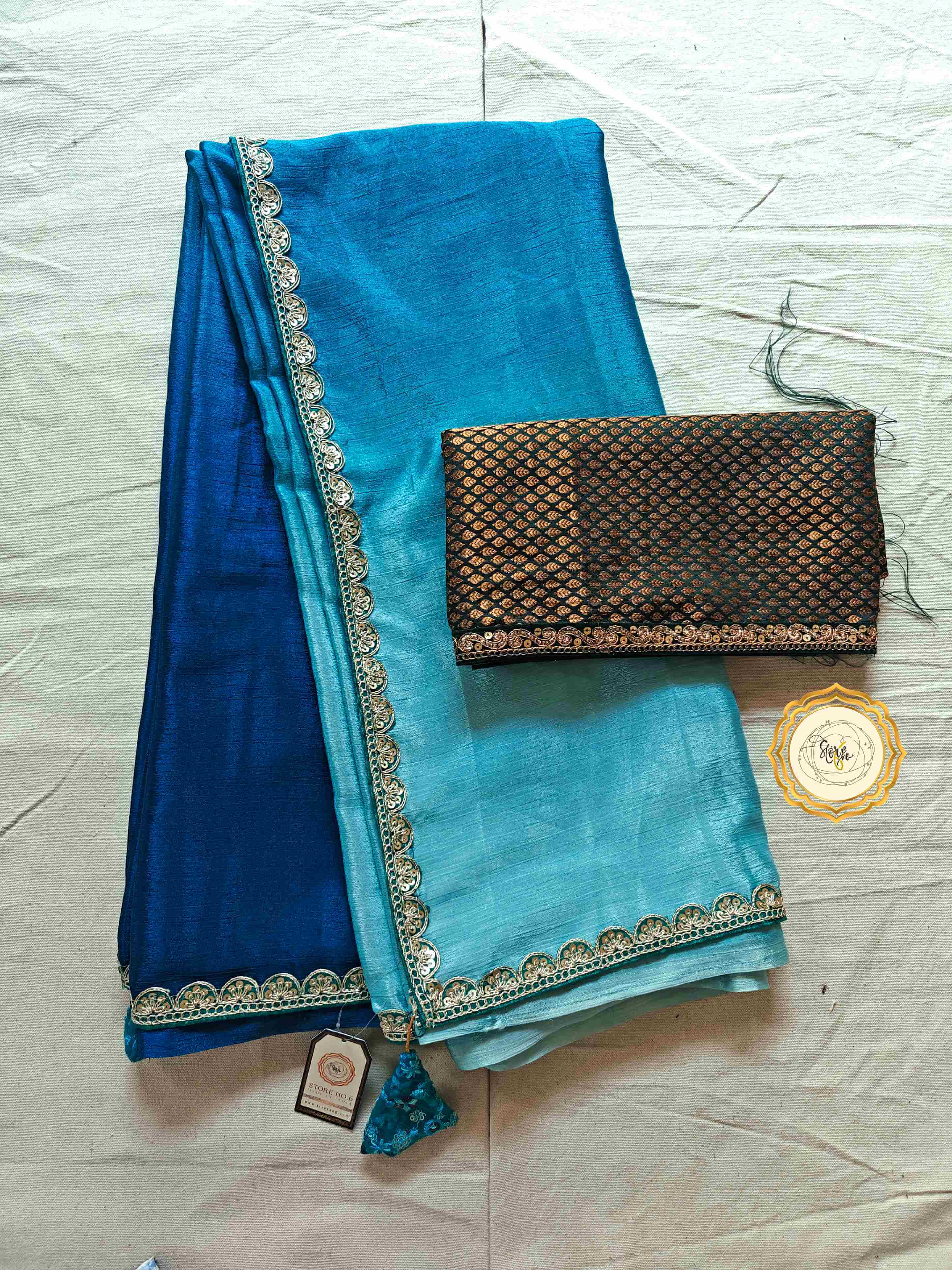 OMBRE BLUE SAREE WITH UNSTITCHED BLOUSE