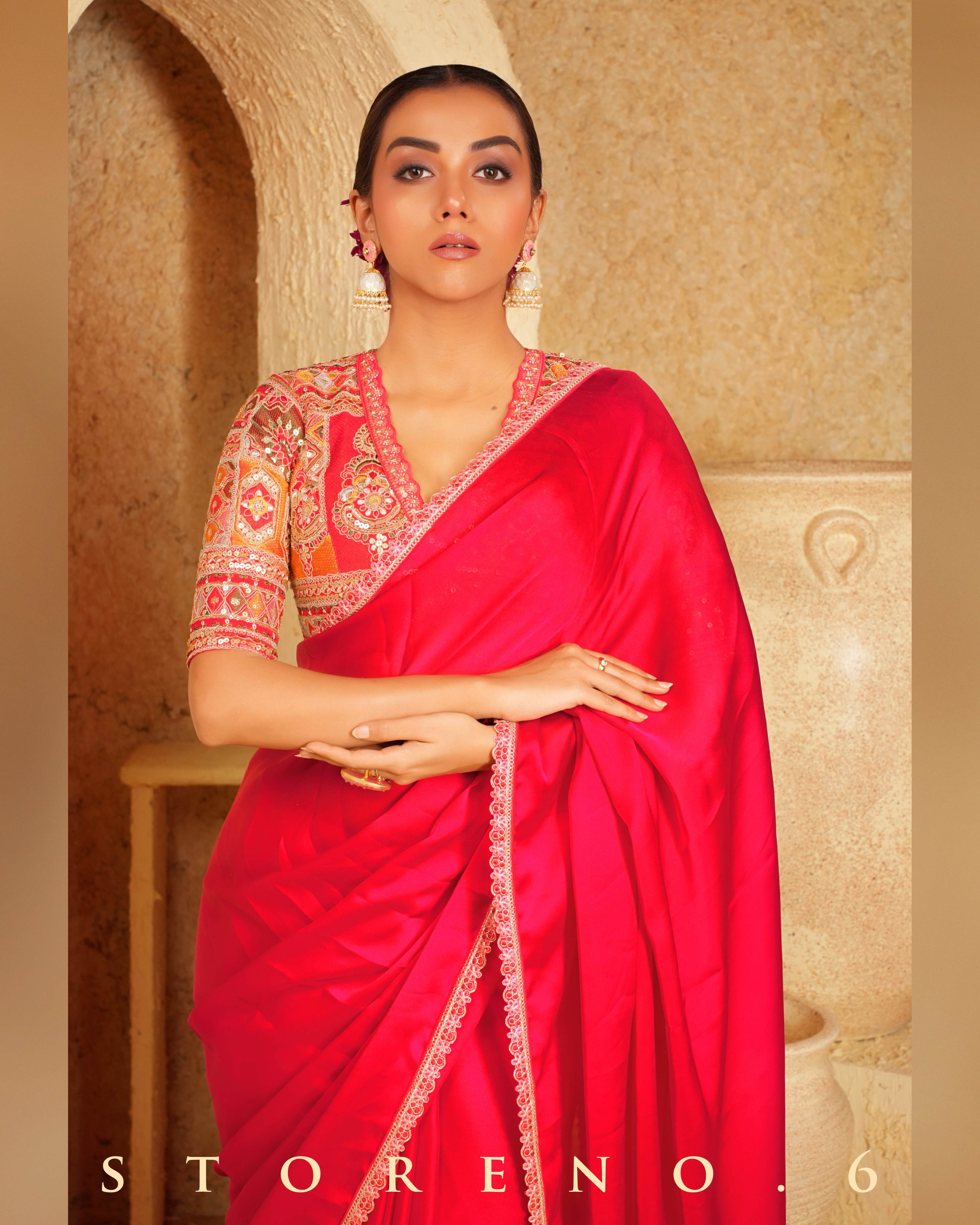 CHERRY CHARM SAREE WITH FUCHSIA FUSION BLOUSE