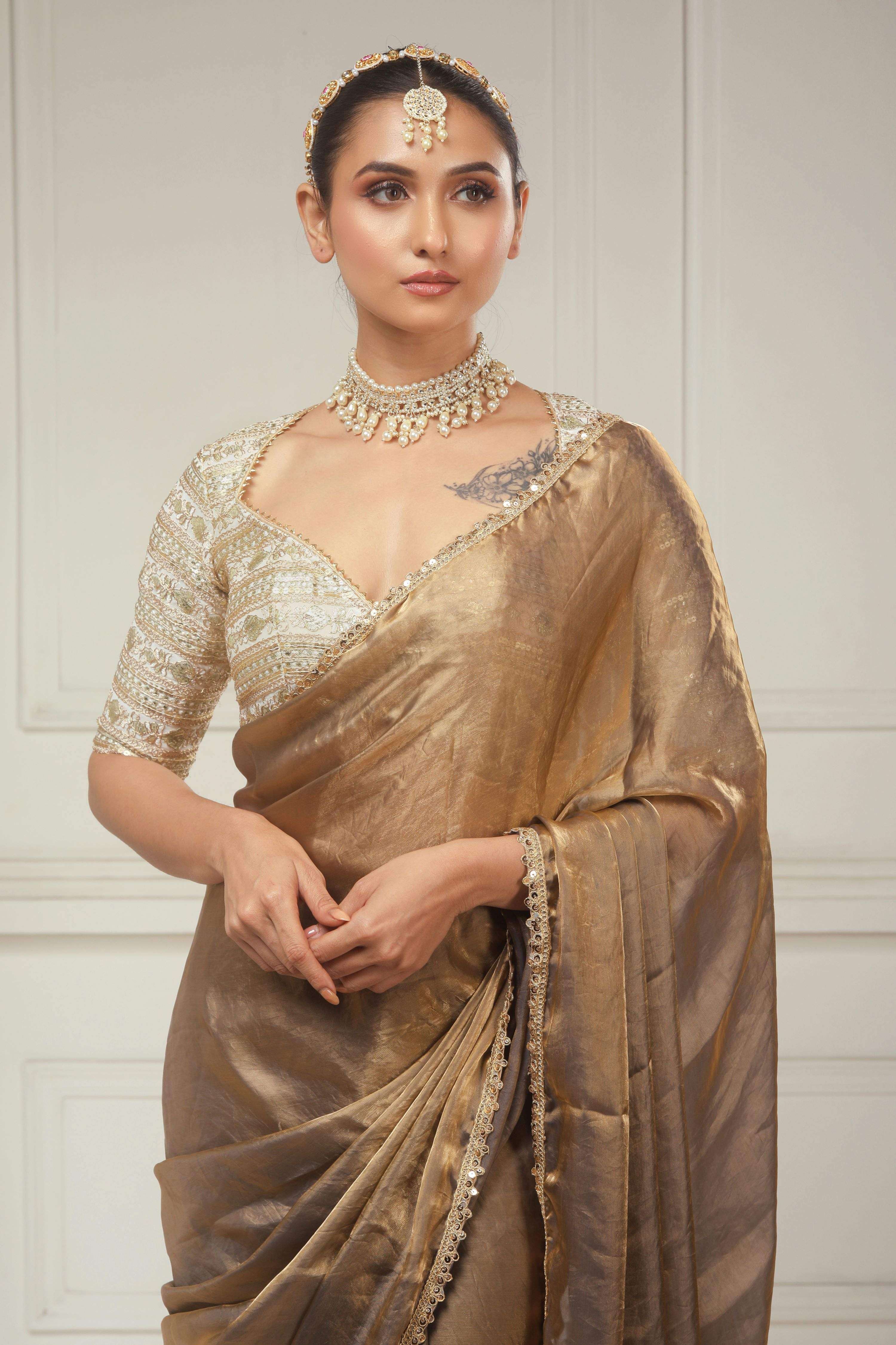 SMOKEY SPIRIT SAREE WITH INTENSE IVORY ICON BLOUSE