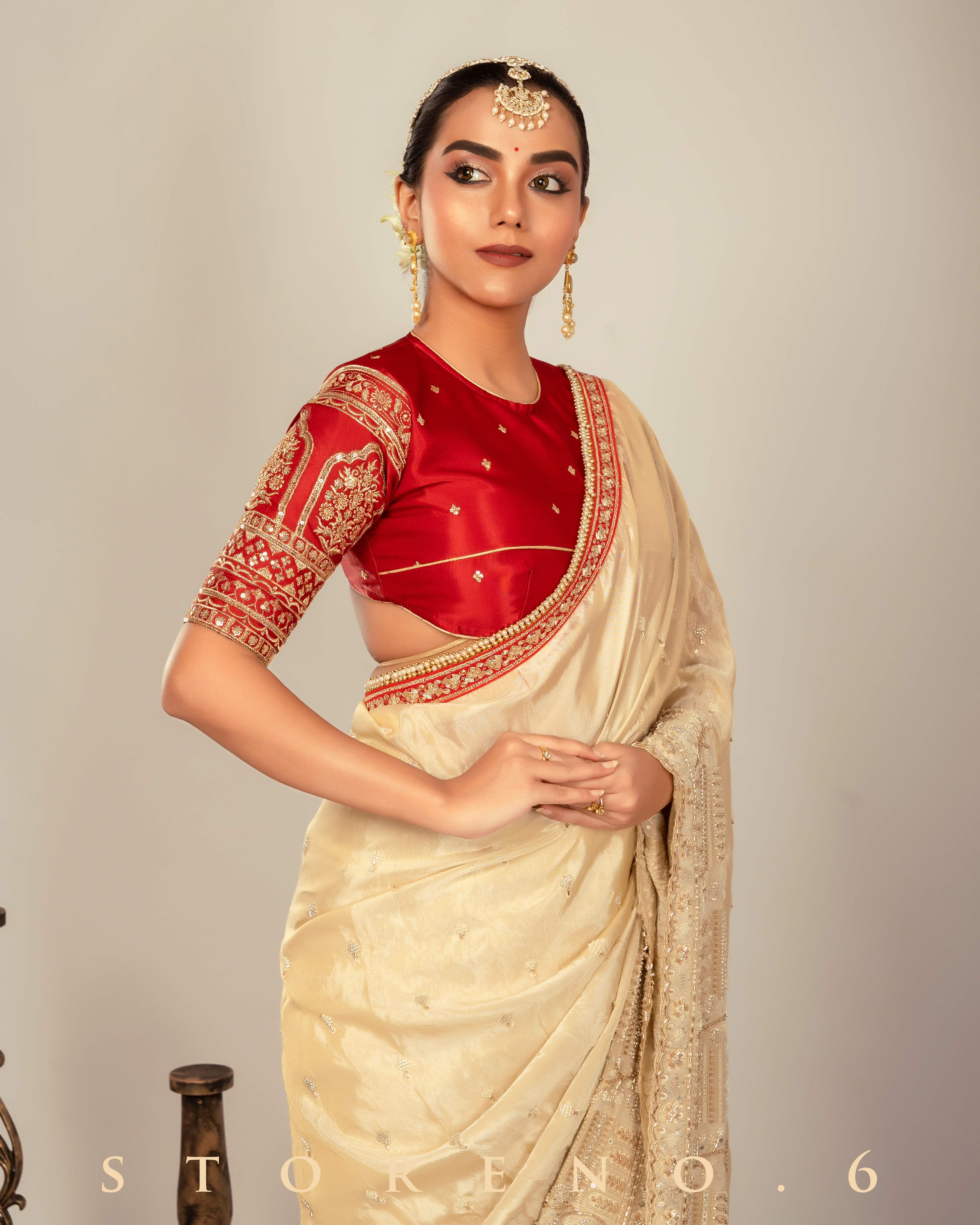 IMPERIAL IVORY INSIGHT SAREE WITH TIMELESS TROUSSEAU BLOUSE