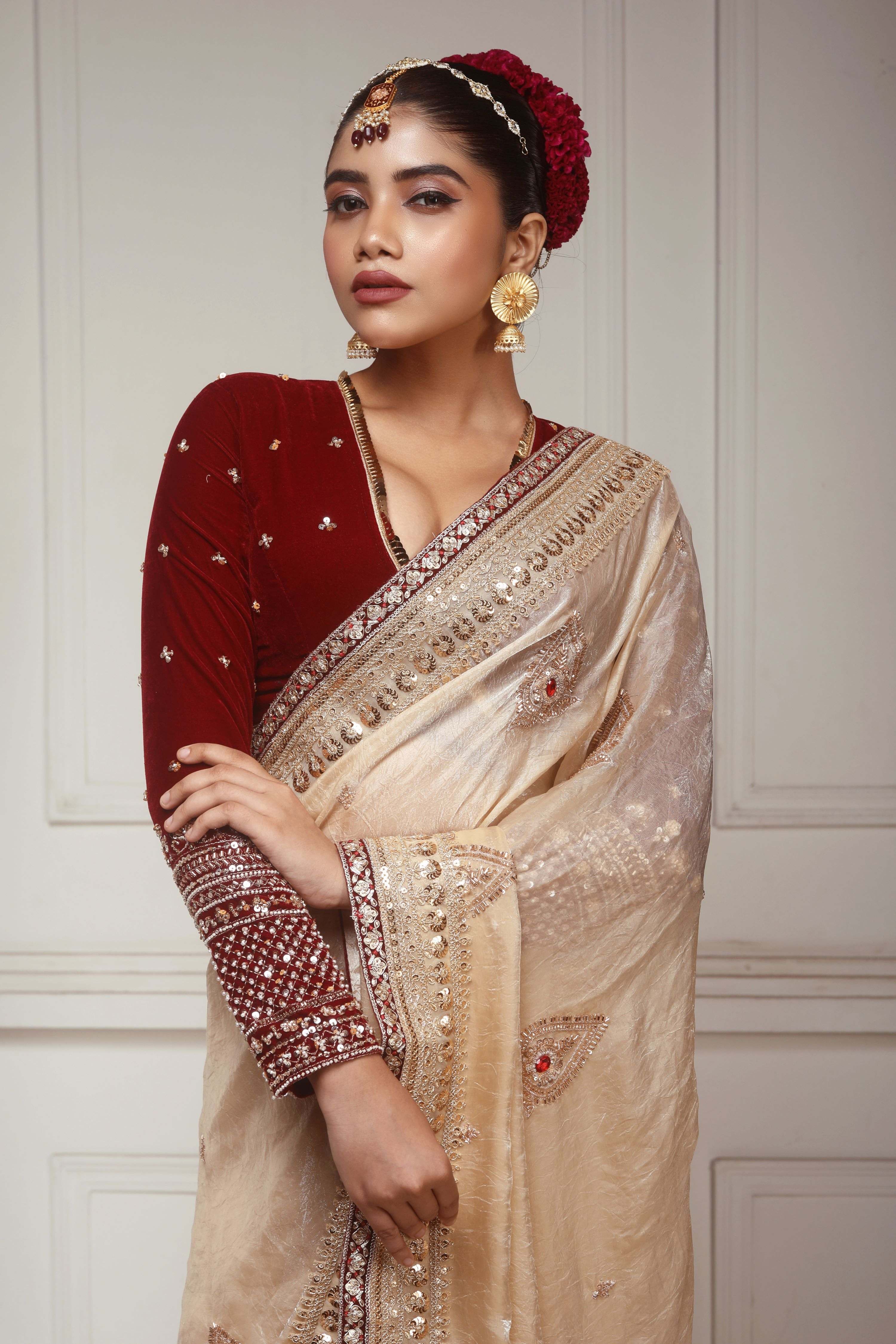 SHAHI SHRINGAR SAREE WITH GARNET GRANDEUR BLOUSE
