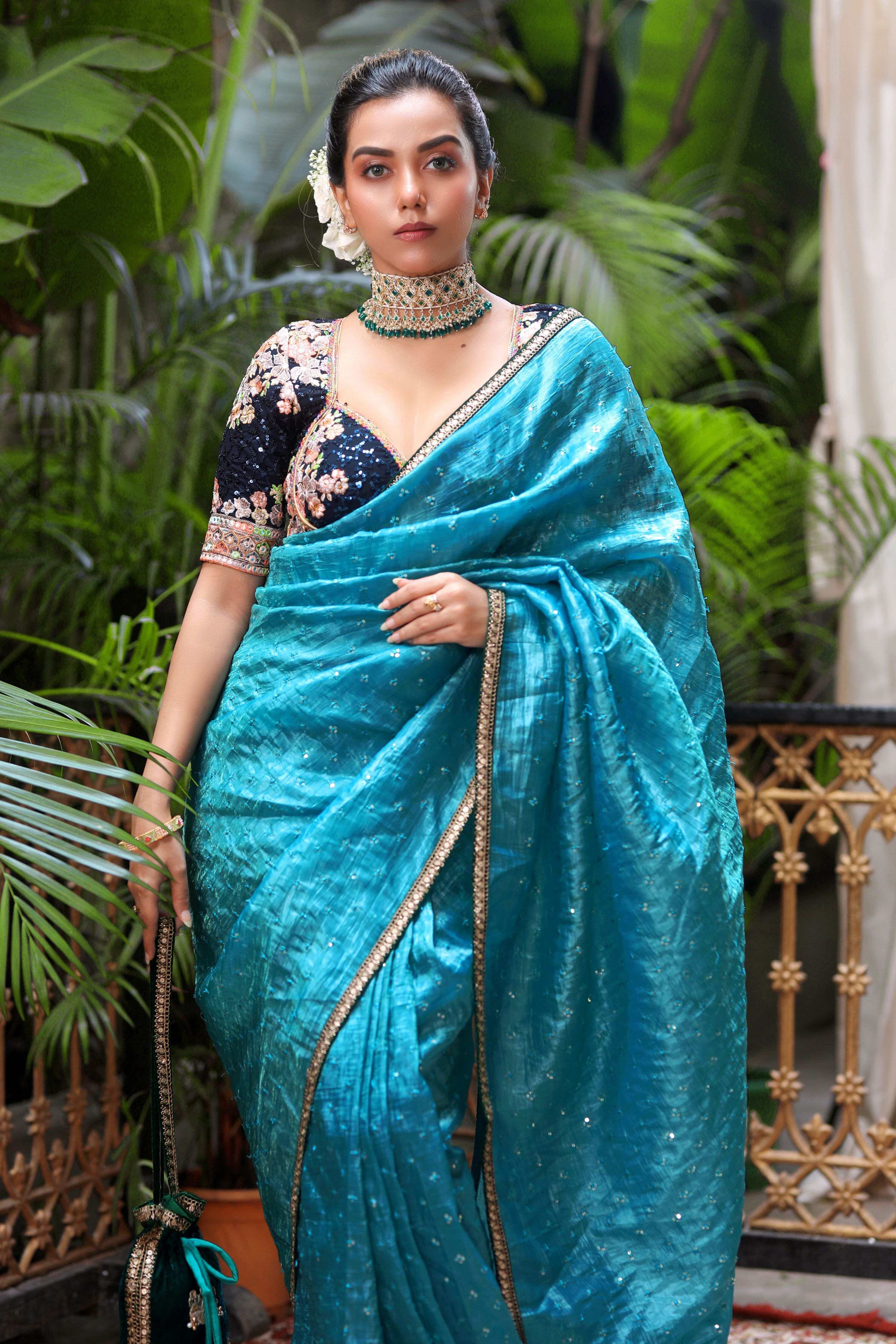 TEAL TEMPTATION SAREE WITH NEELI AFSOON BLOUSE – Store No.6