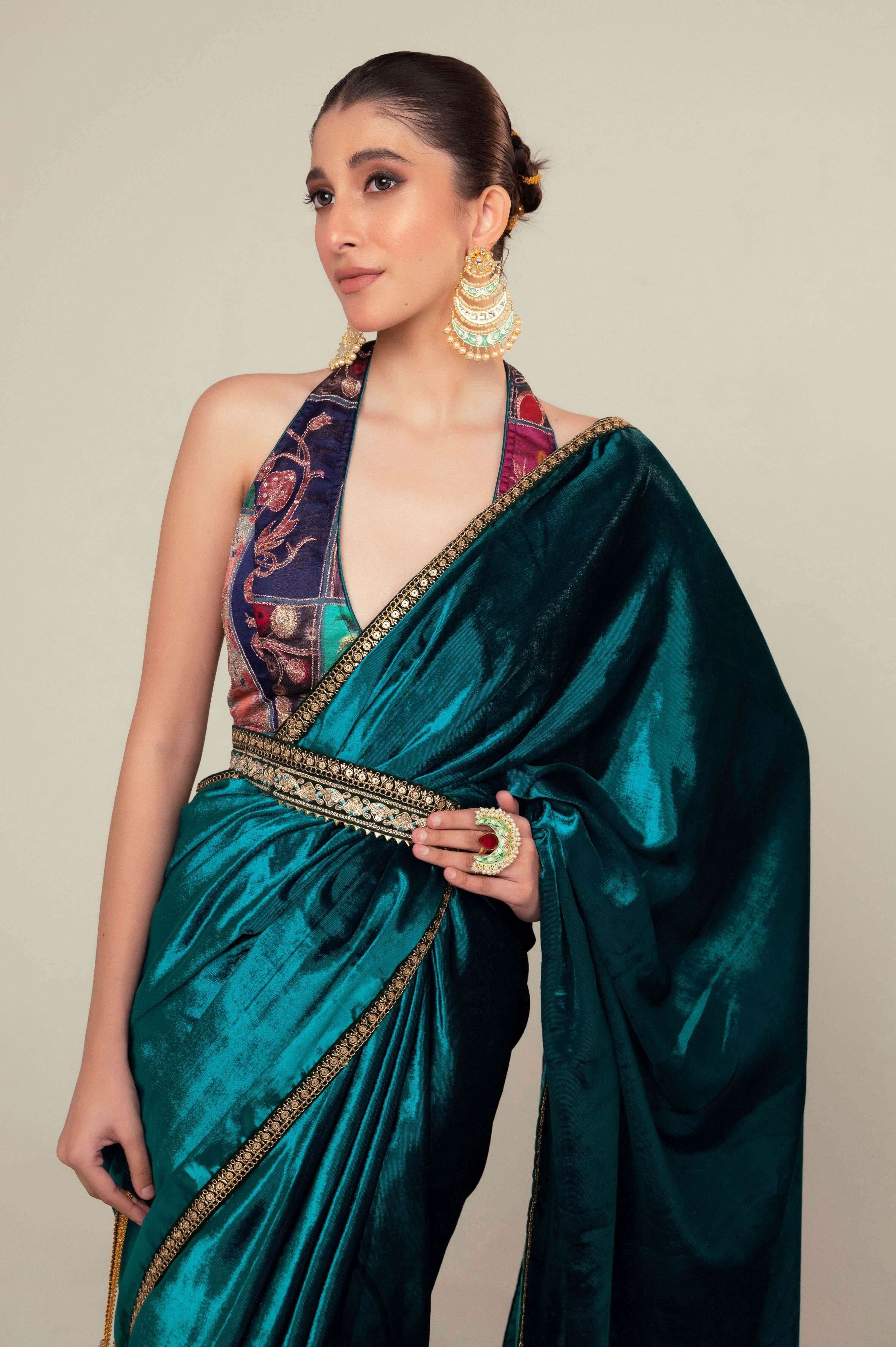 TEAL TEMPT SAREE WITH CLOUD NINE BLOUSE.