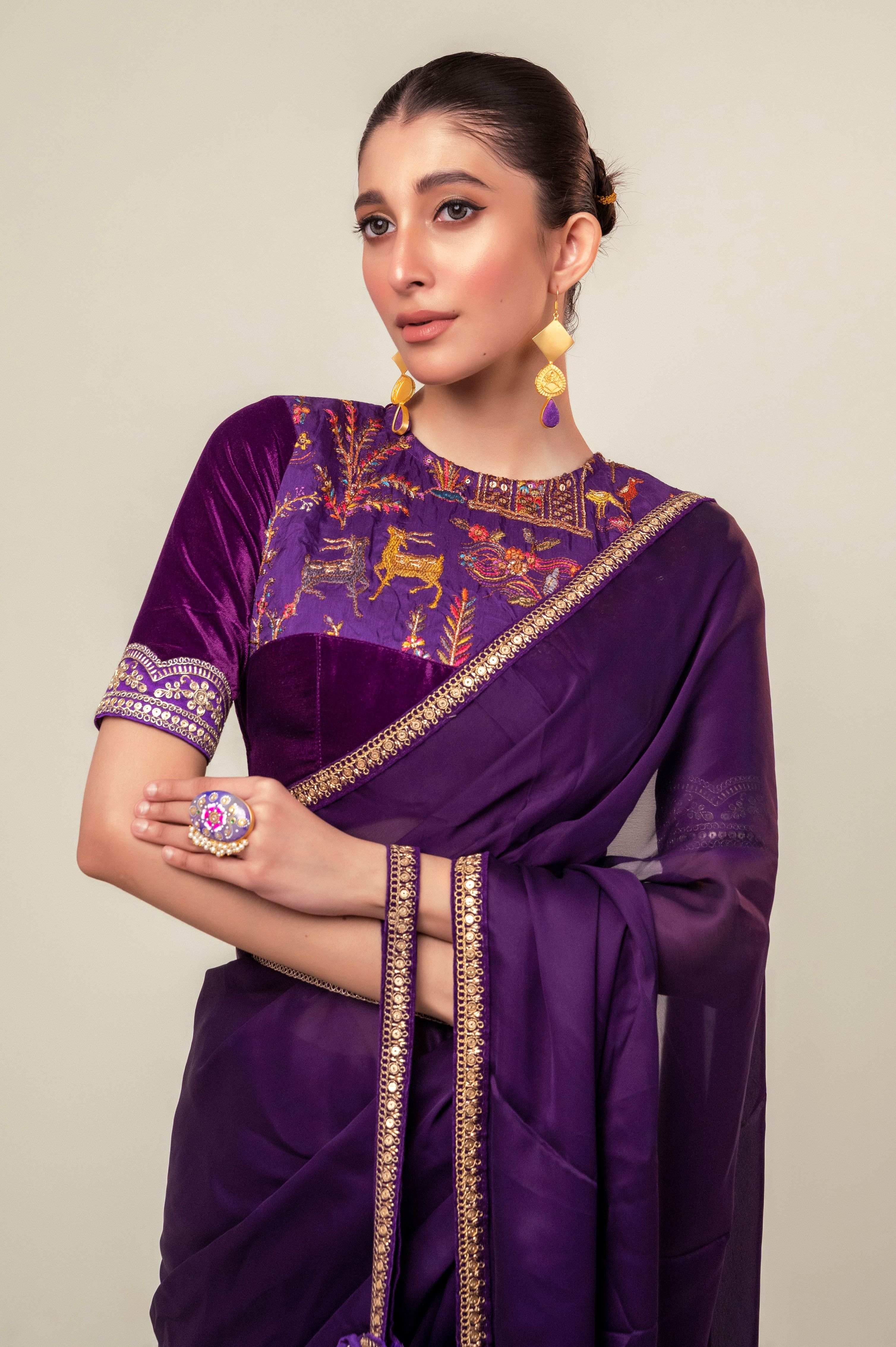 BOLD BLOOM SAREE WITH ROYAL HAZE BLOUSE