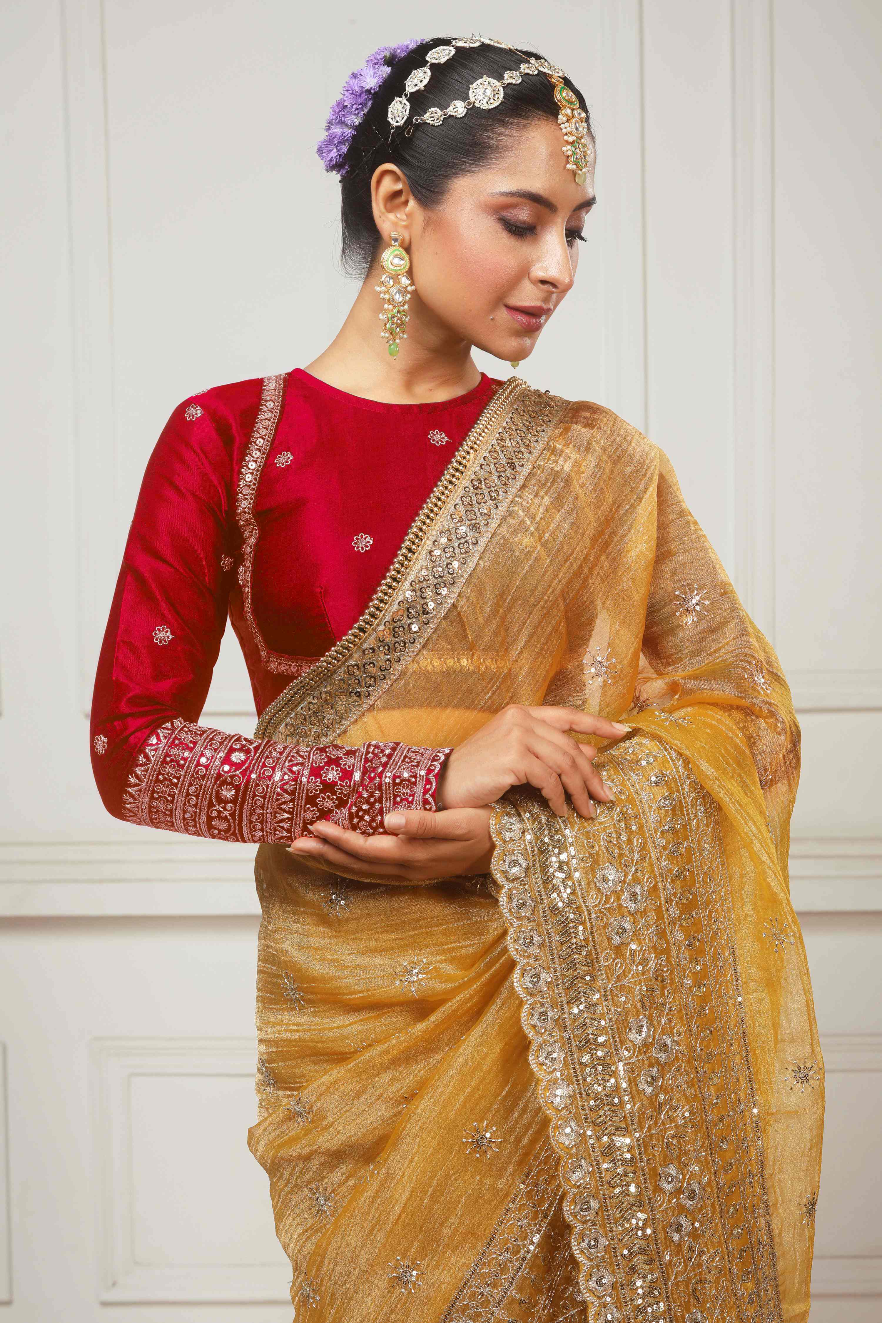 HONEY WILDFLOWER SAREE WITH AGELESS APPEAL FULL SLEEVE BLOUSE