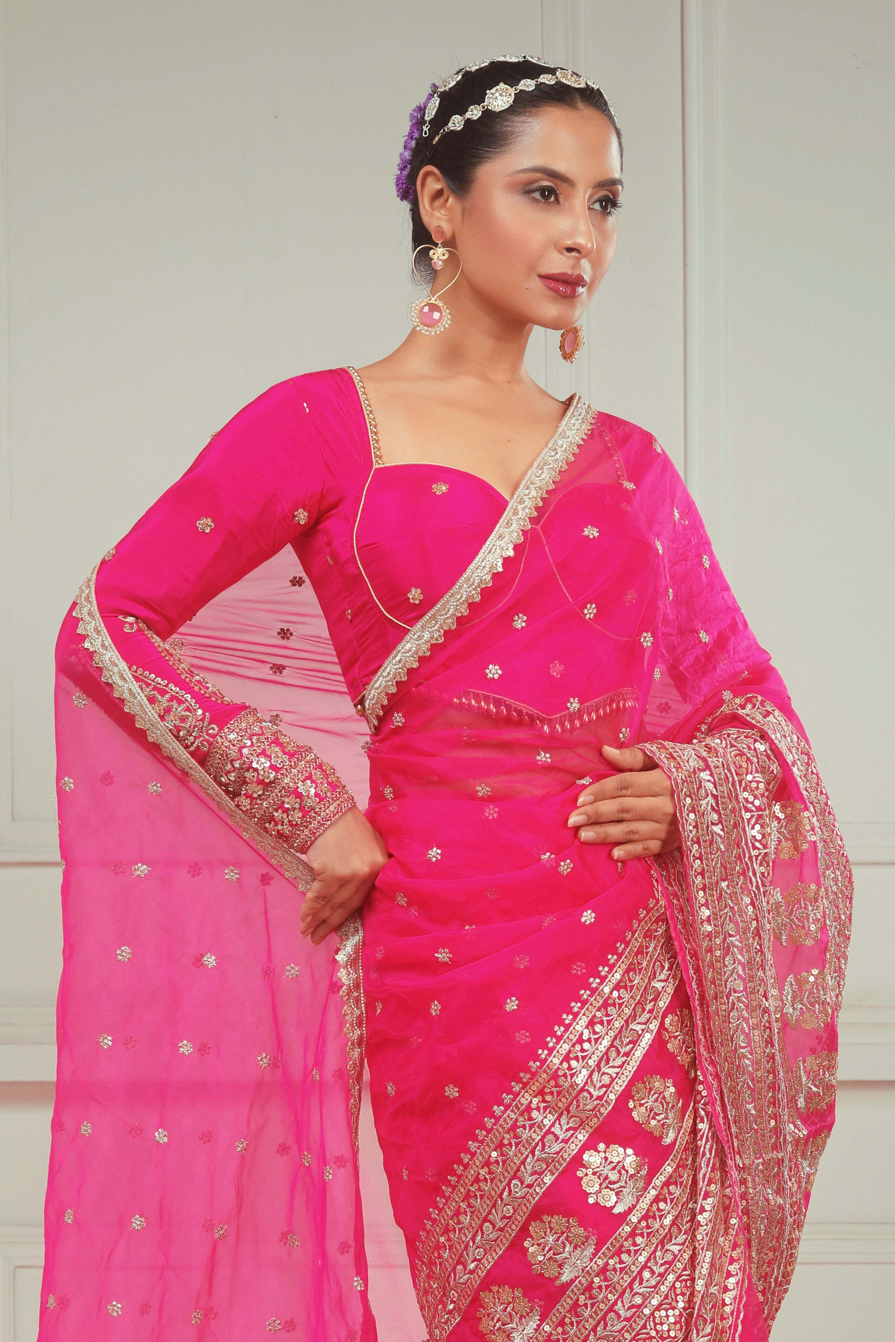 RASPBERRY KISS SAREE AND ROSE LUXE BLOUSE