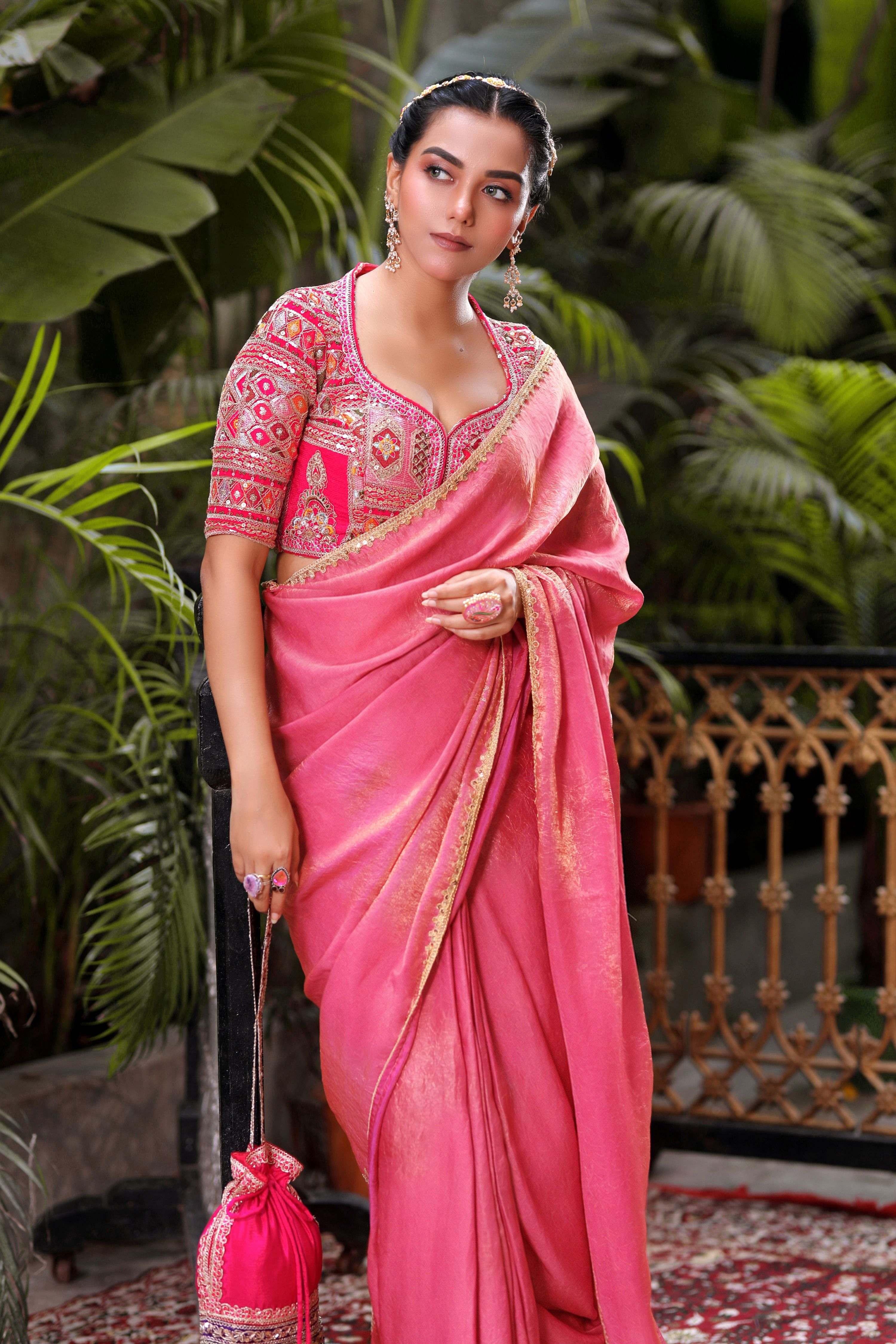 ROSE REALM SAREE WITH FUCHSIA FANTASY BLOUSE