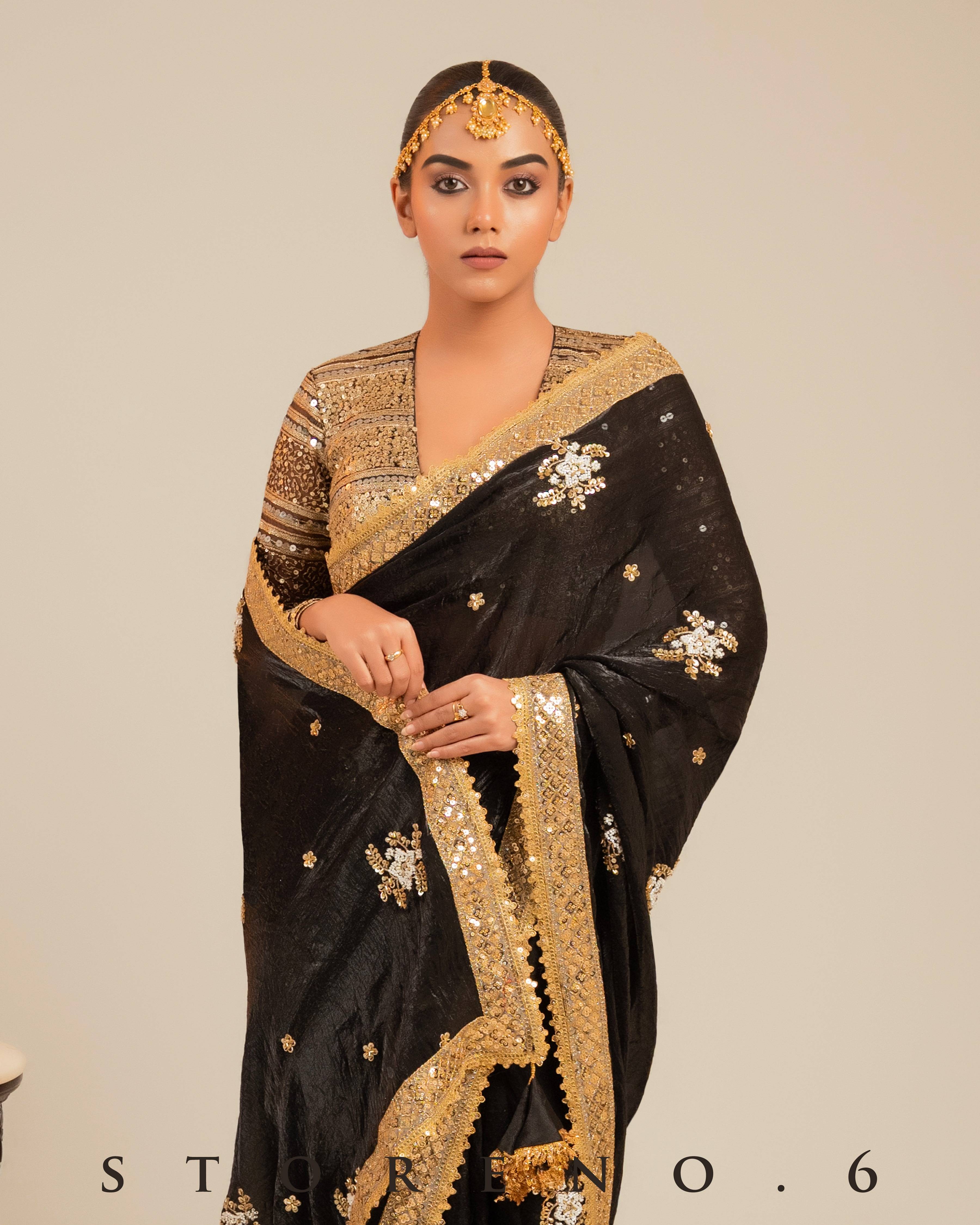MIDNIGHT MIRACLE SAREE WITH RETRO RADIANCE BLOUSE