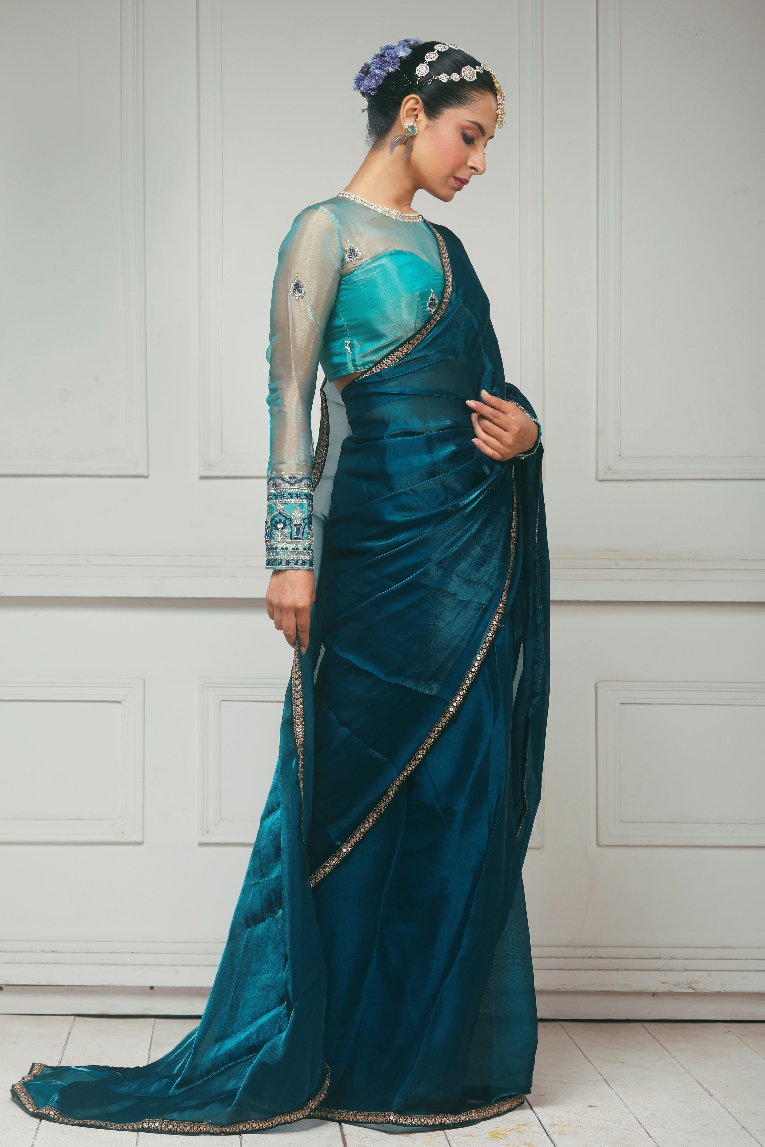THE SAPPHIRE AFFAIR SAREE  WITH SAPPHIRE SHEESH BLOUSE