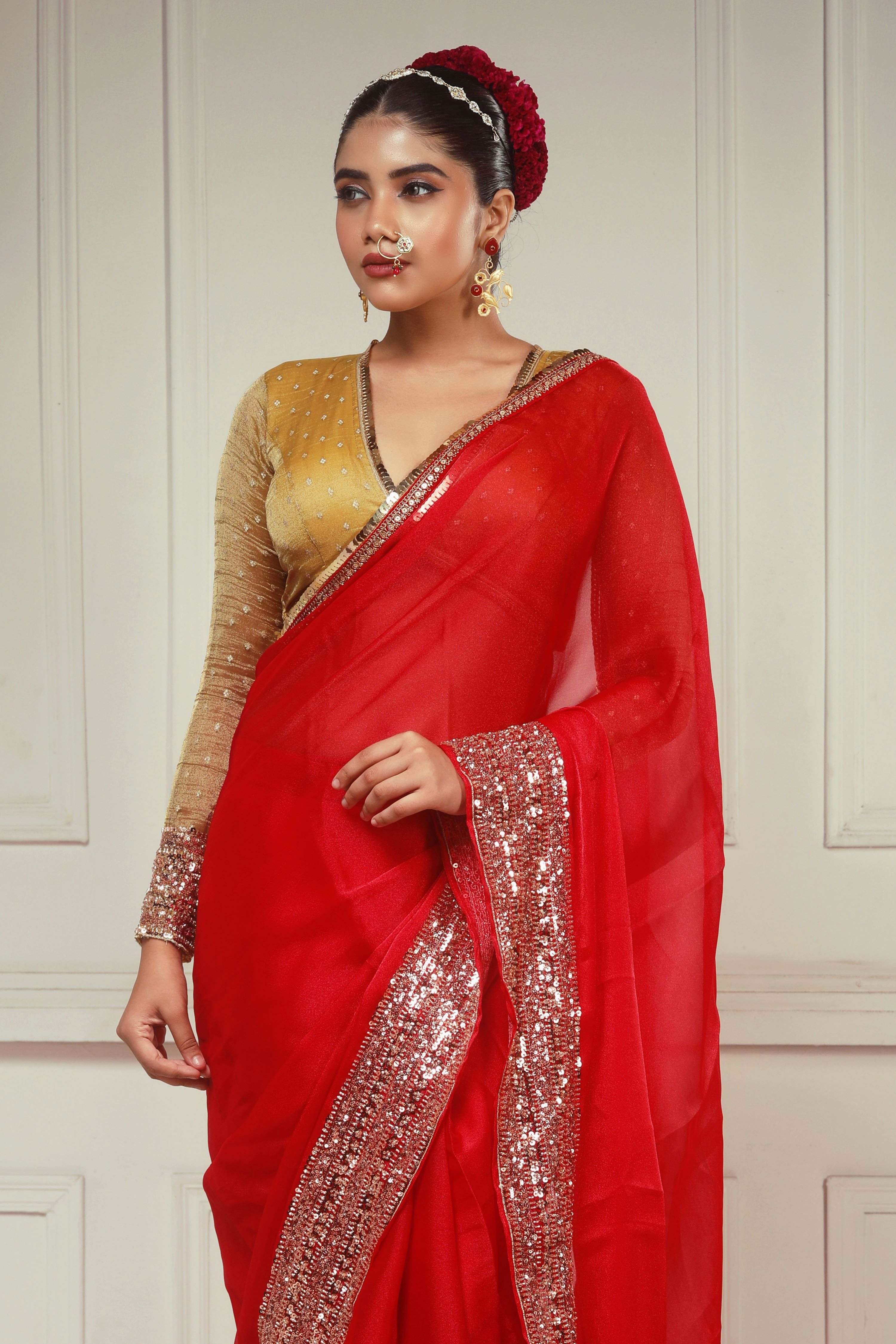 CRIMSON DESIRE SAREE WITH ROYAL DESIRE BLOUSE