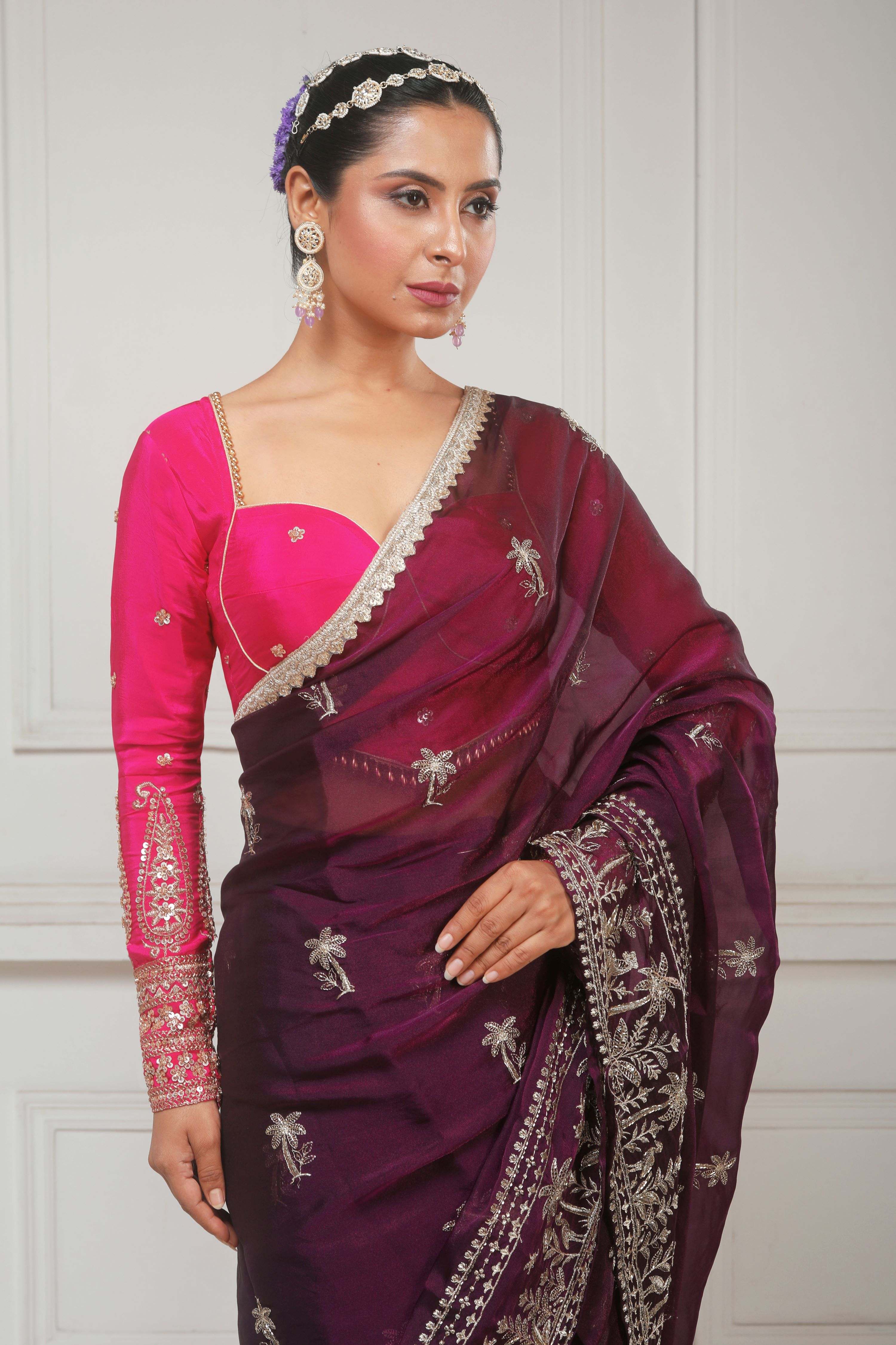 CRANBERRY CRUSH SAREE AND ROSE LUXE BLOUSE