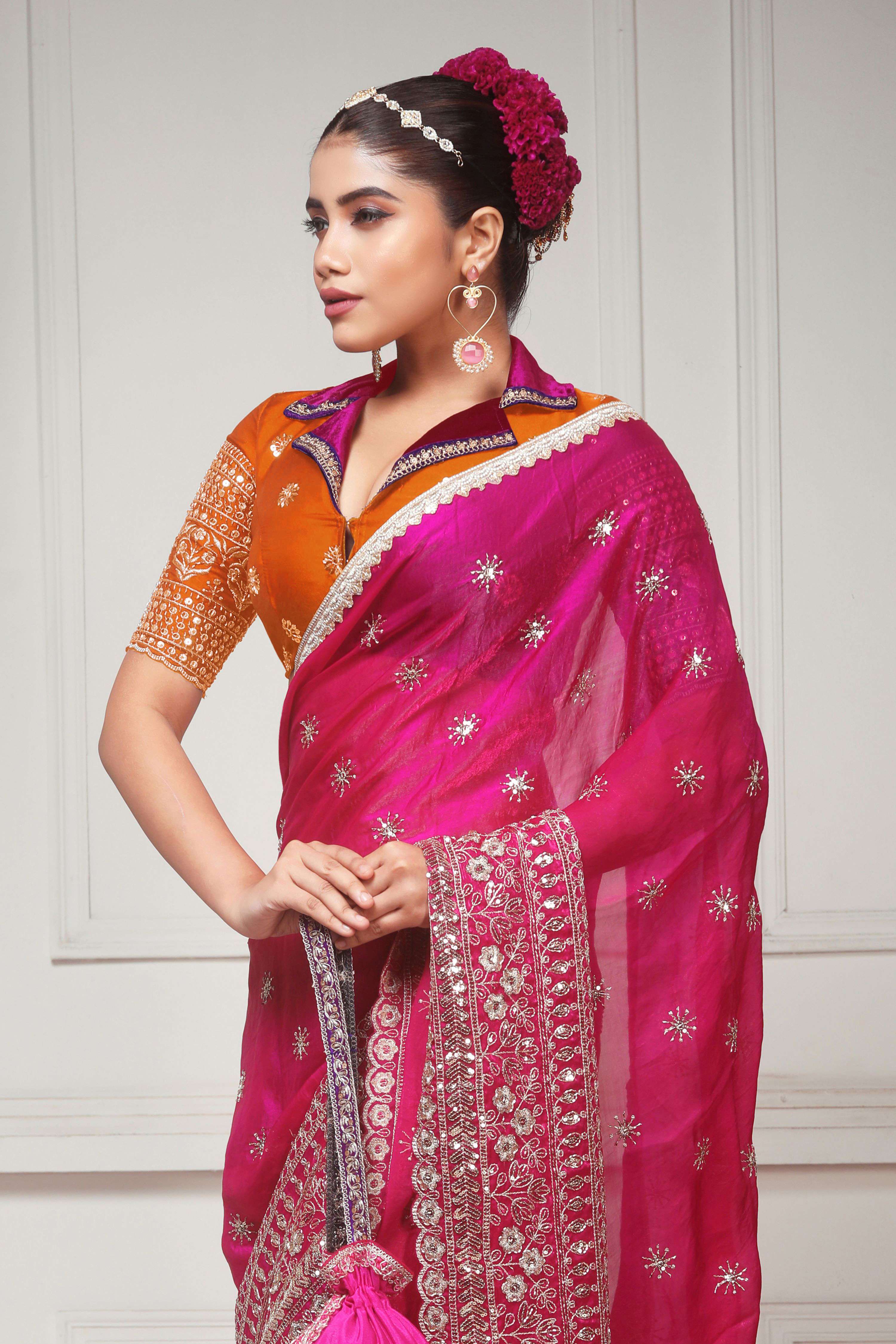 CANDY WILDFLOWER SAREE WITH TANGERINE CLASSIC BLOUSE