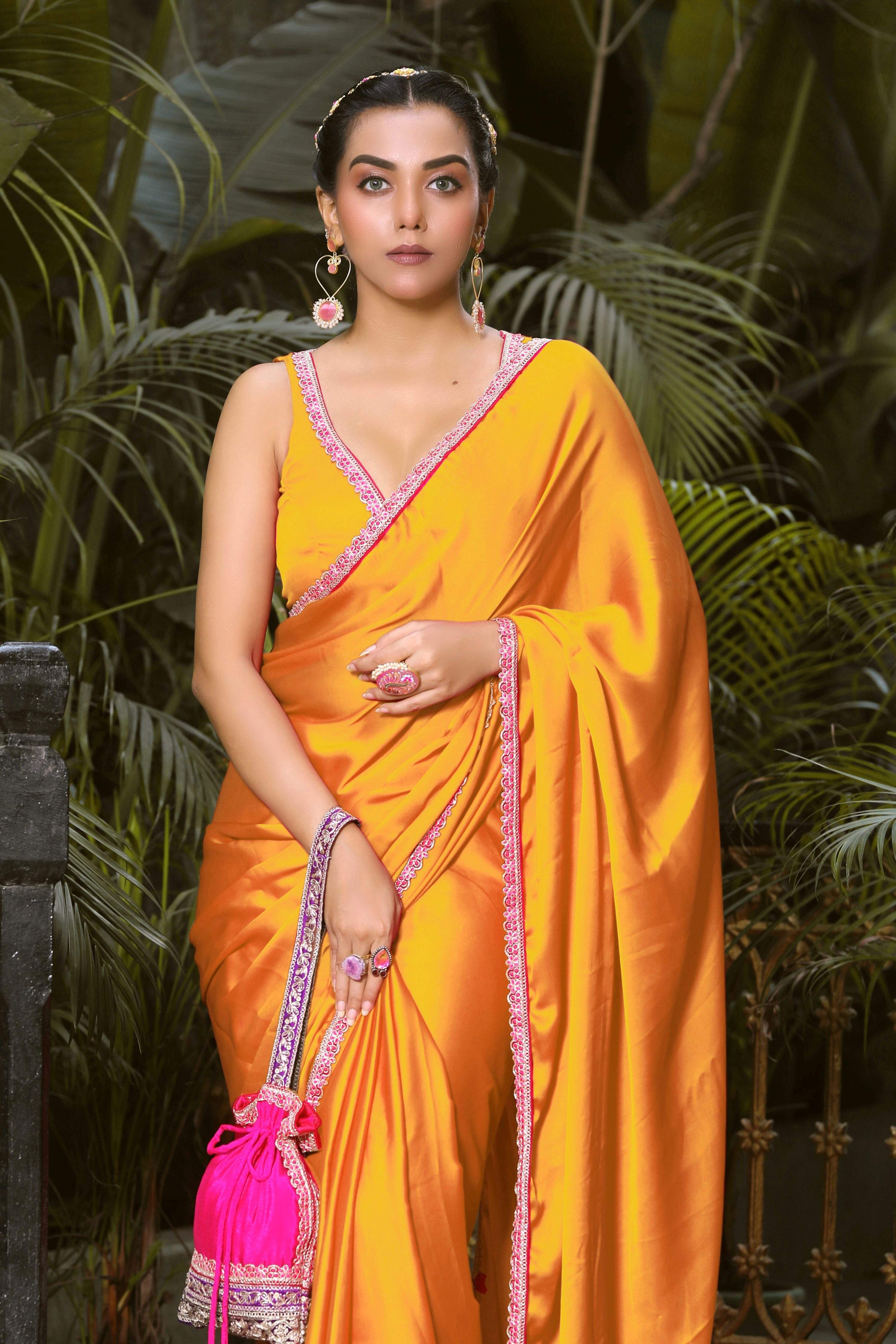 SAFFRON SPARK SAREE AND BLOUSE SET