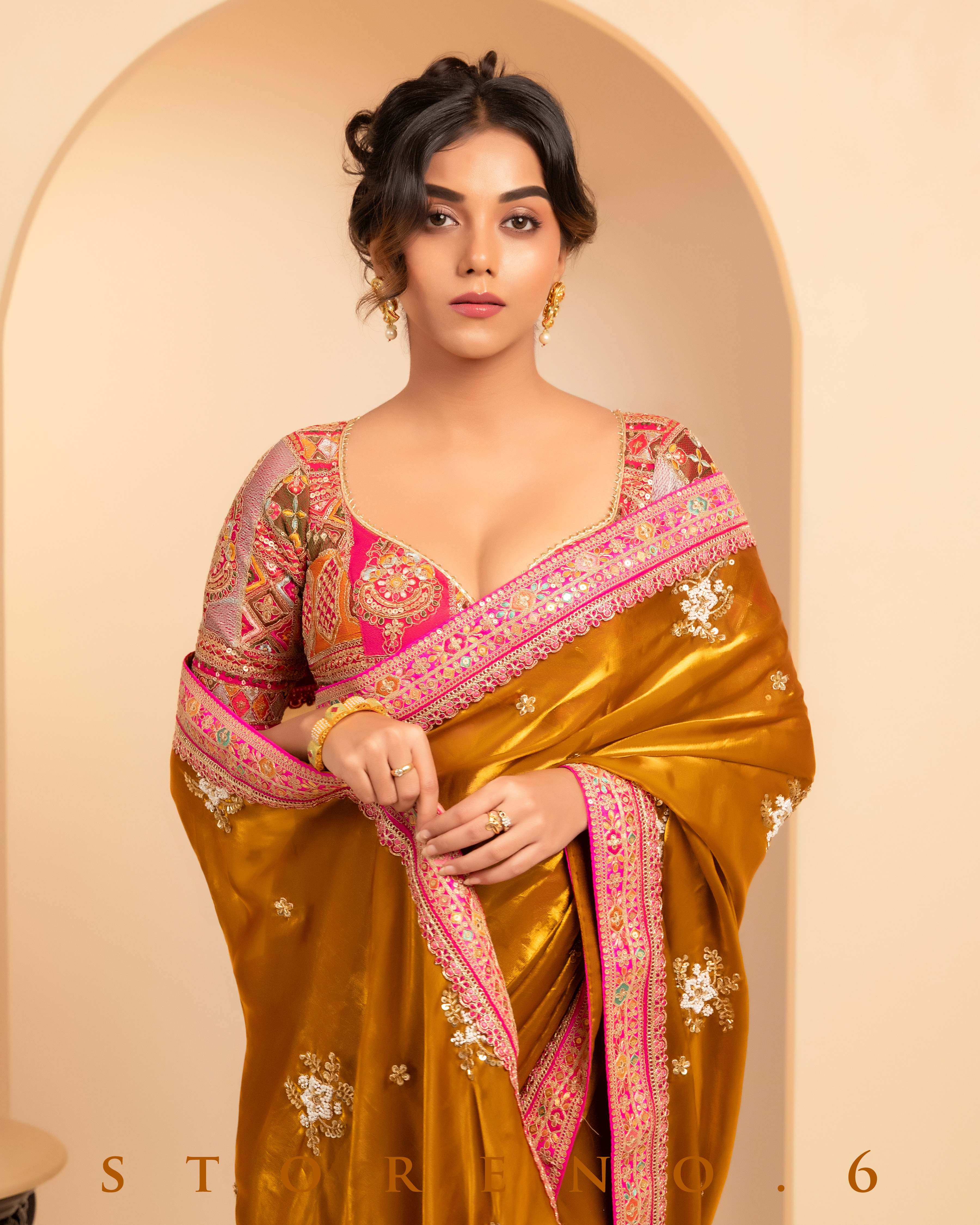 ETHEREAL EMPRESS SAREE WITH FUCHSIA FUSION FESTIVE BLOUSE