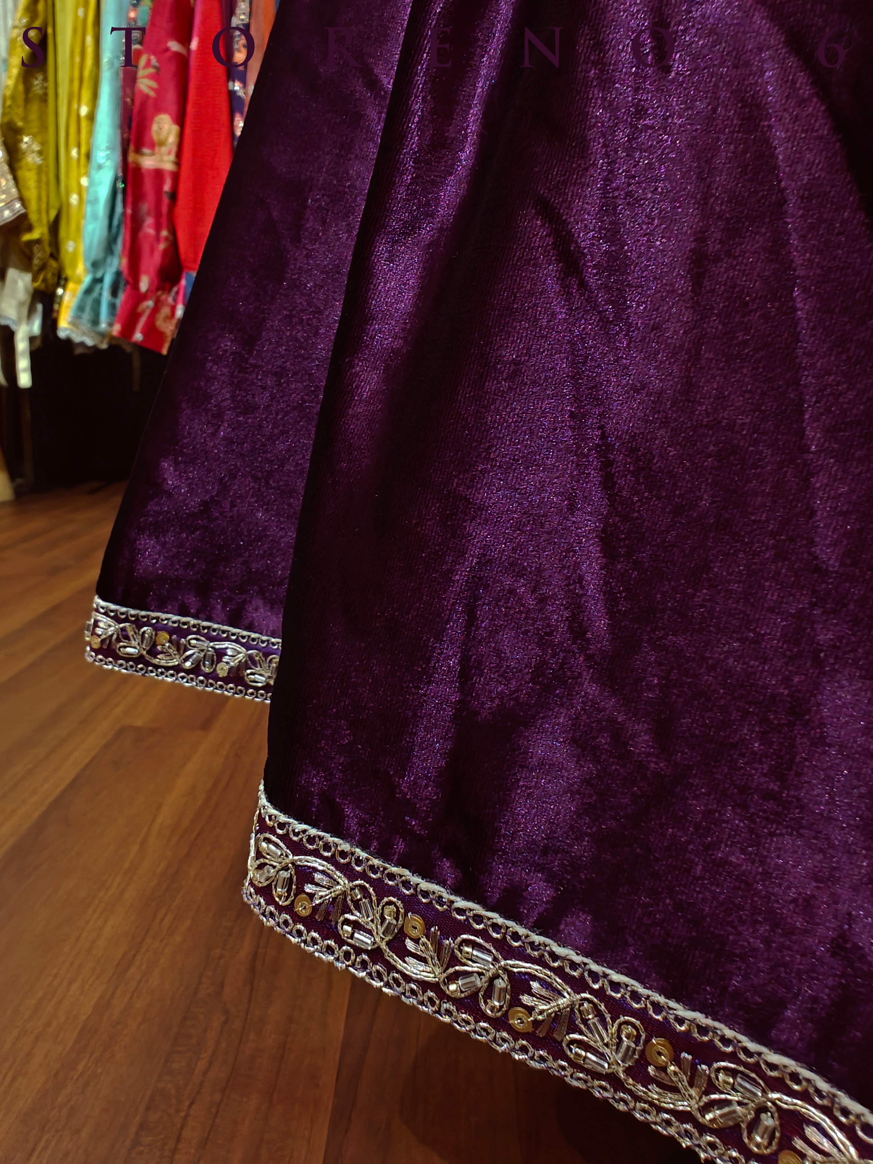 JAMUN VELVET LEHENGA SKIRT(WITH CANCAN)