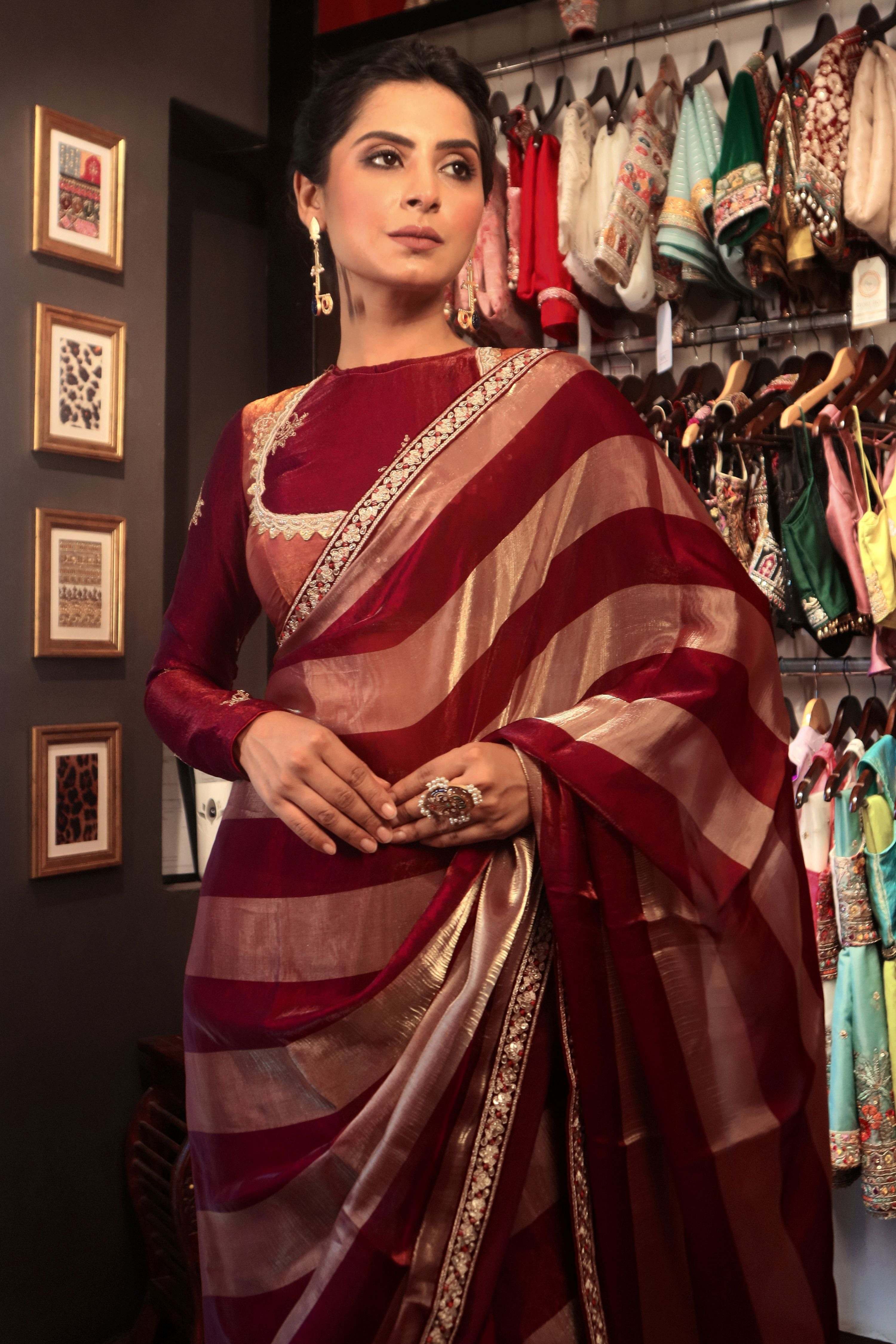 CHERRY CONTOUR SAREE WITH REBEL ROSE BLOUSE
