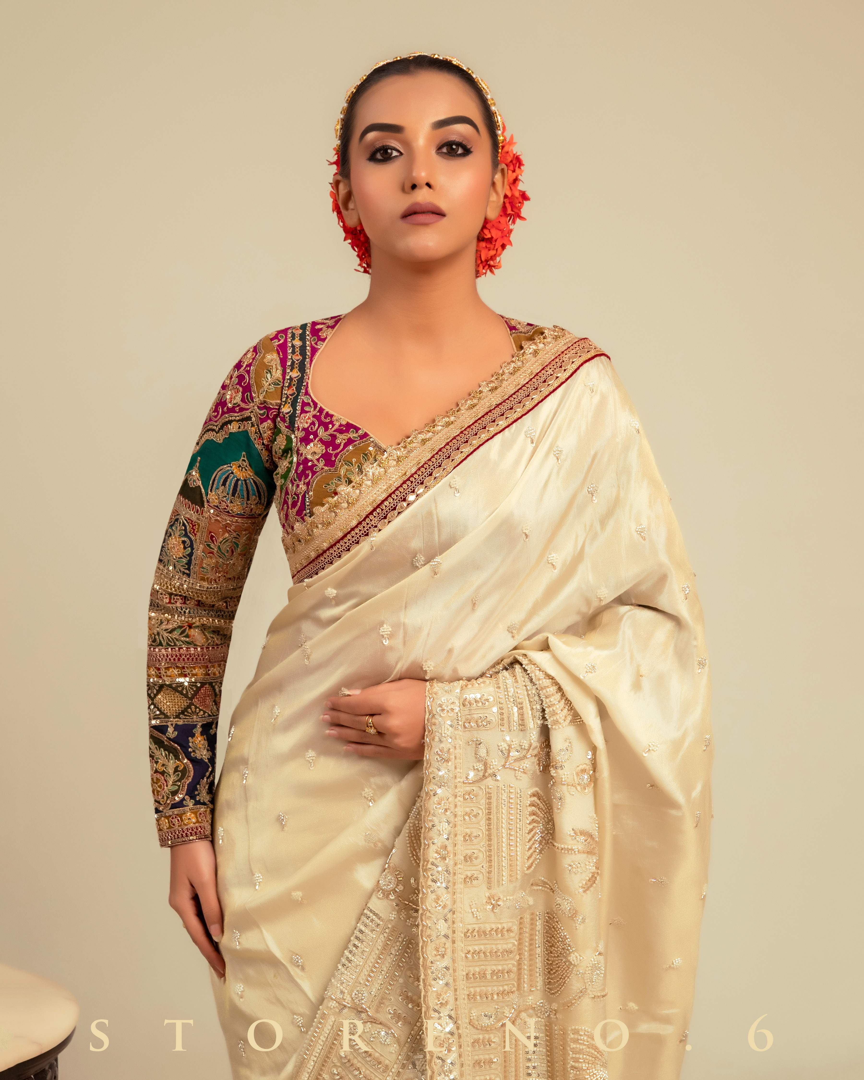 IVORY INSIGHT SAREE WITH COUTURE CHARM BLOUSE
