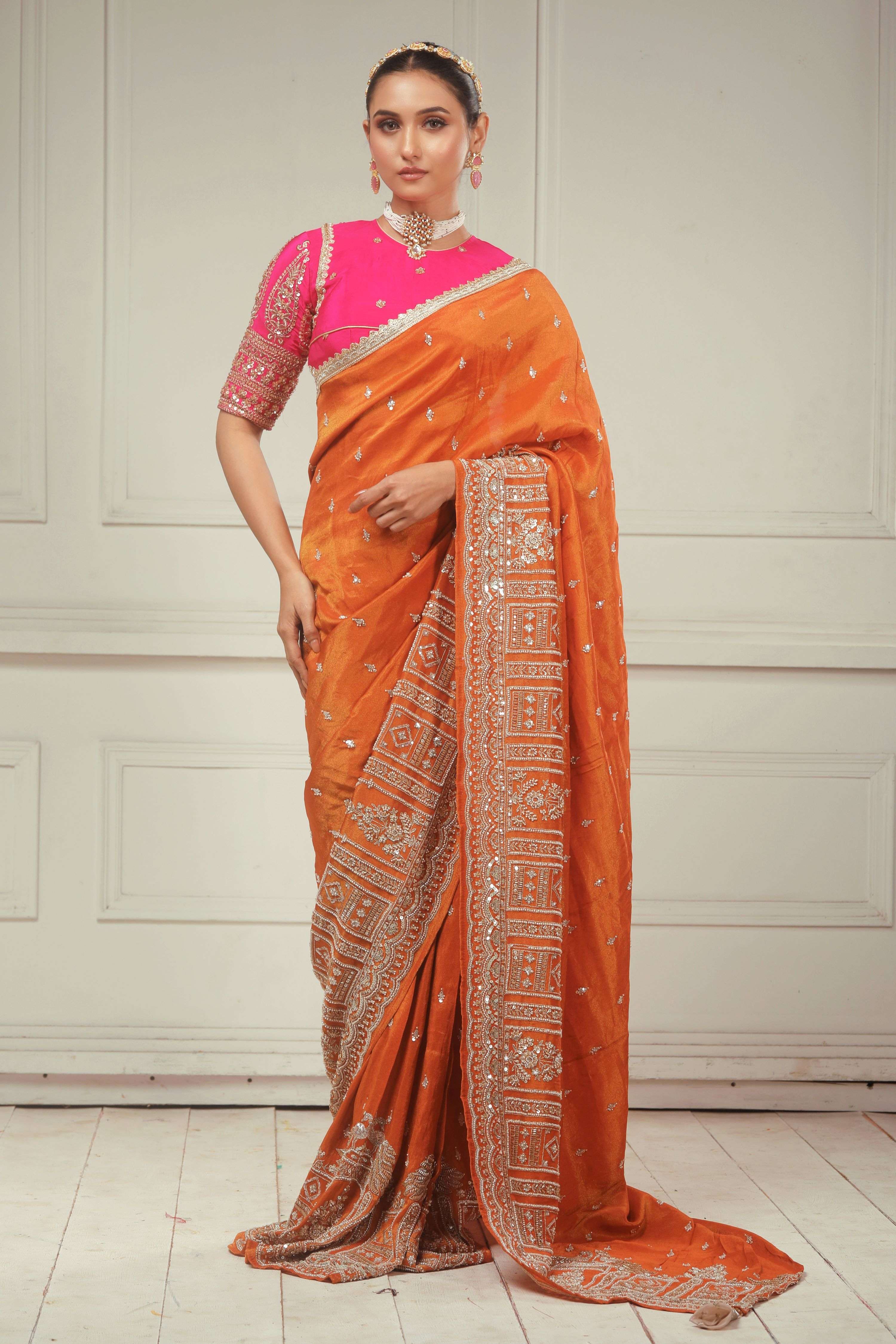 SAFFRON SYMPHONY SAREE WITH ROSE LUXE CLASSIC BLOUSE