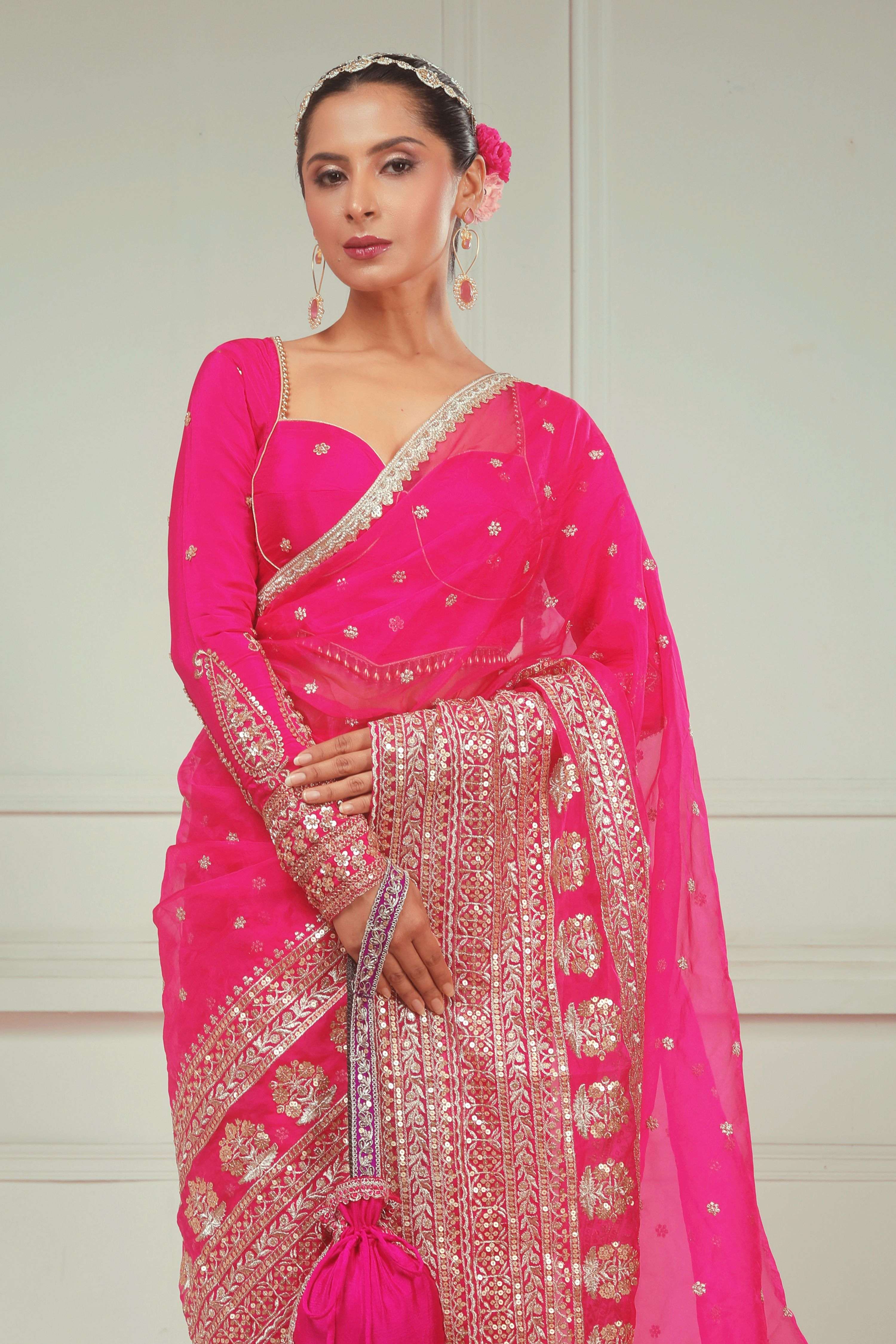 RASPBERRY KISS SAREE AND ROSE LUXE BLOUSE