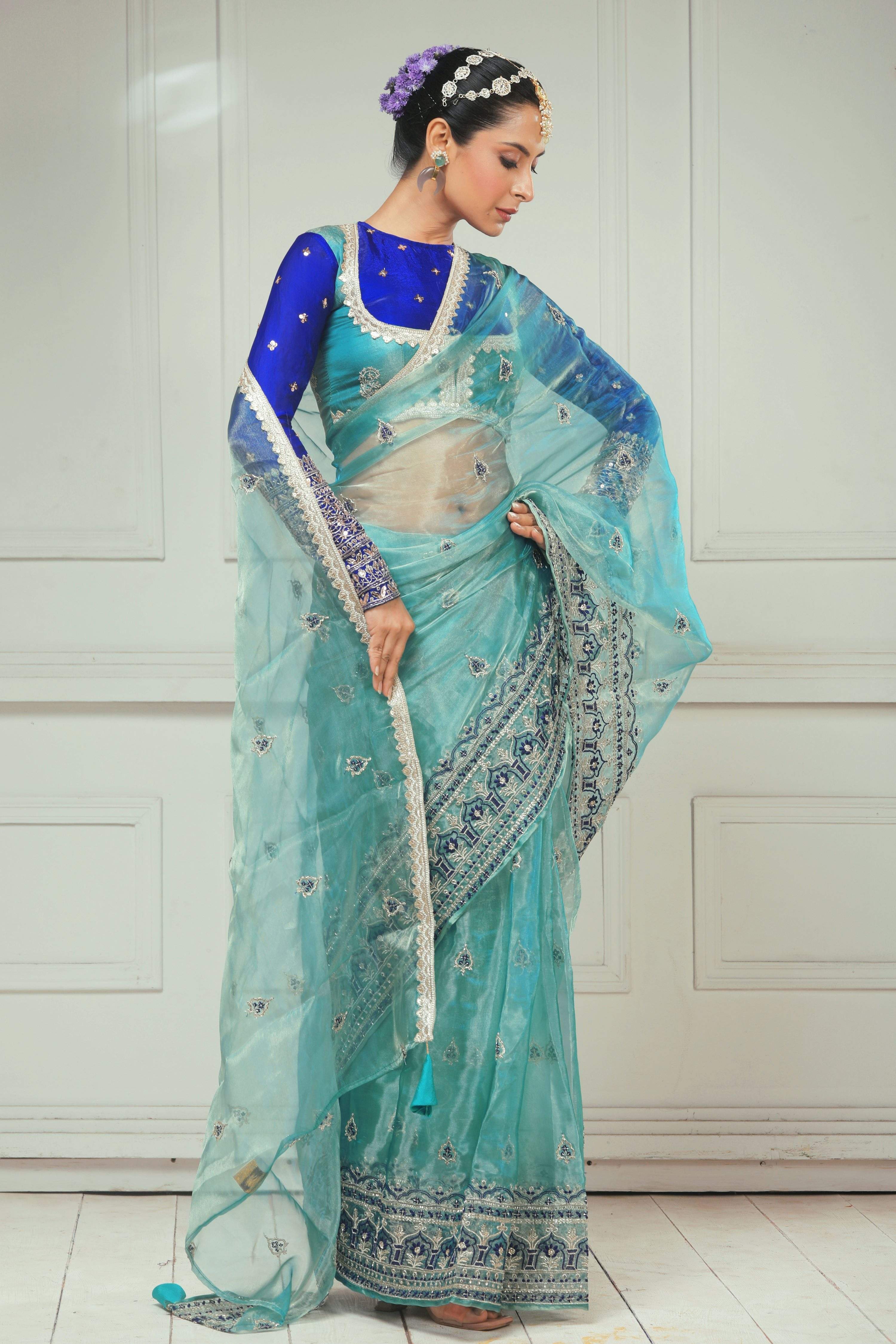 SAPPHIRE SHEESH SAREE WITH RAVISH REIGN CLASSIC BLOUSE