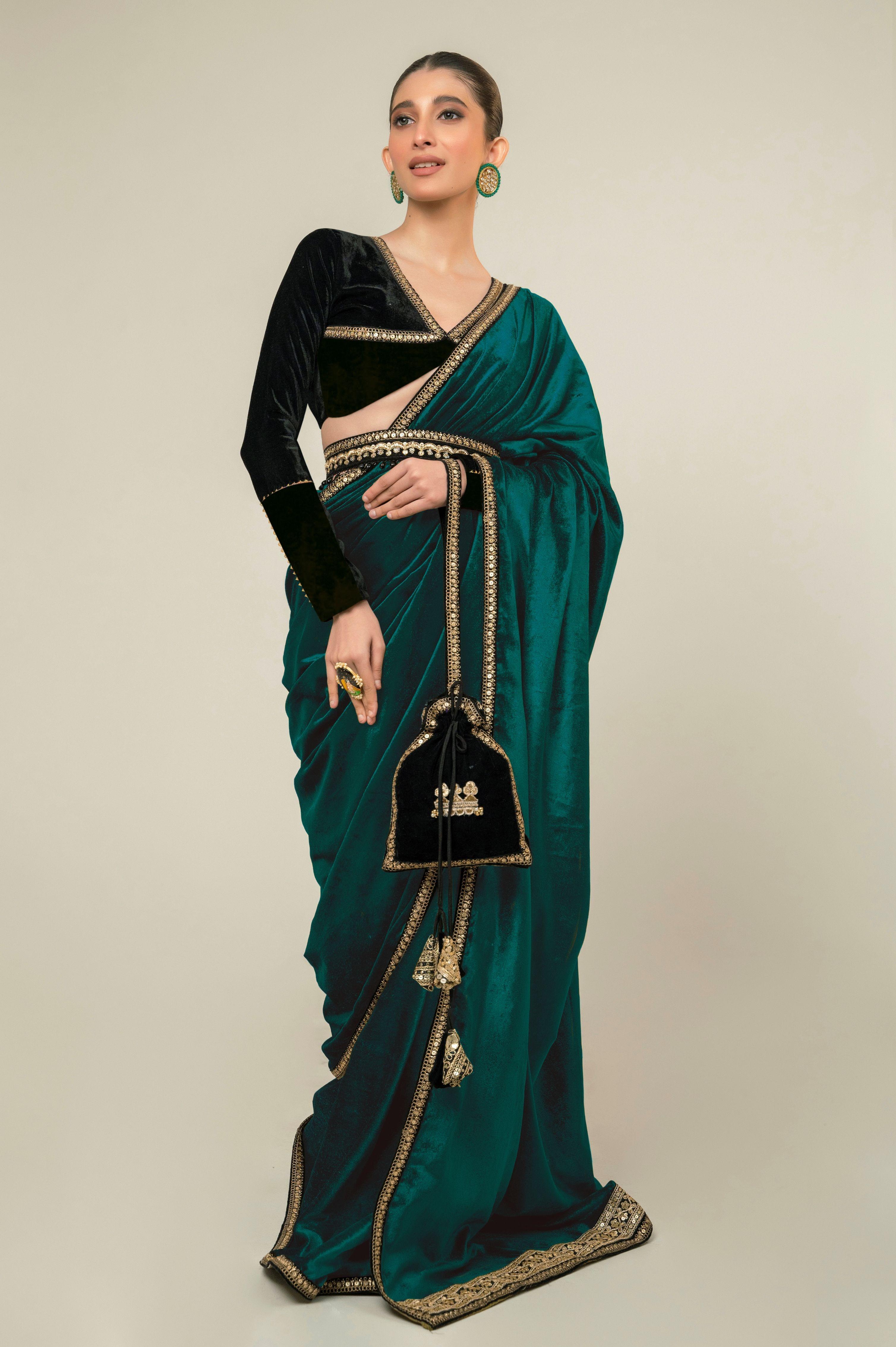 SEA SYMPHONY SAREE WITH MIDNIGHT CHARM BLOUSE