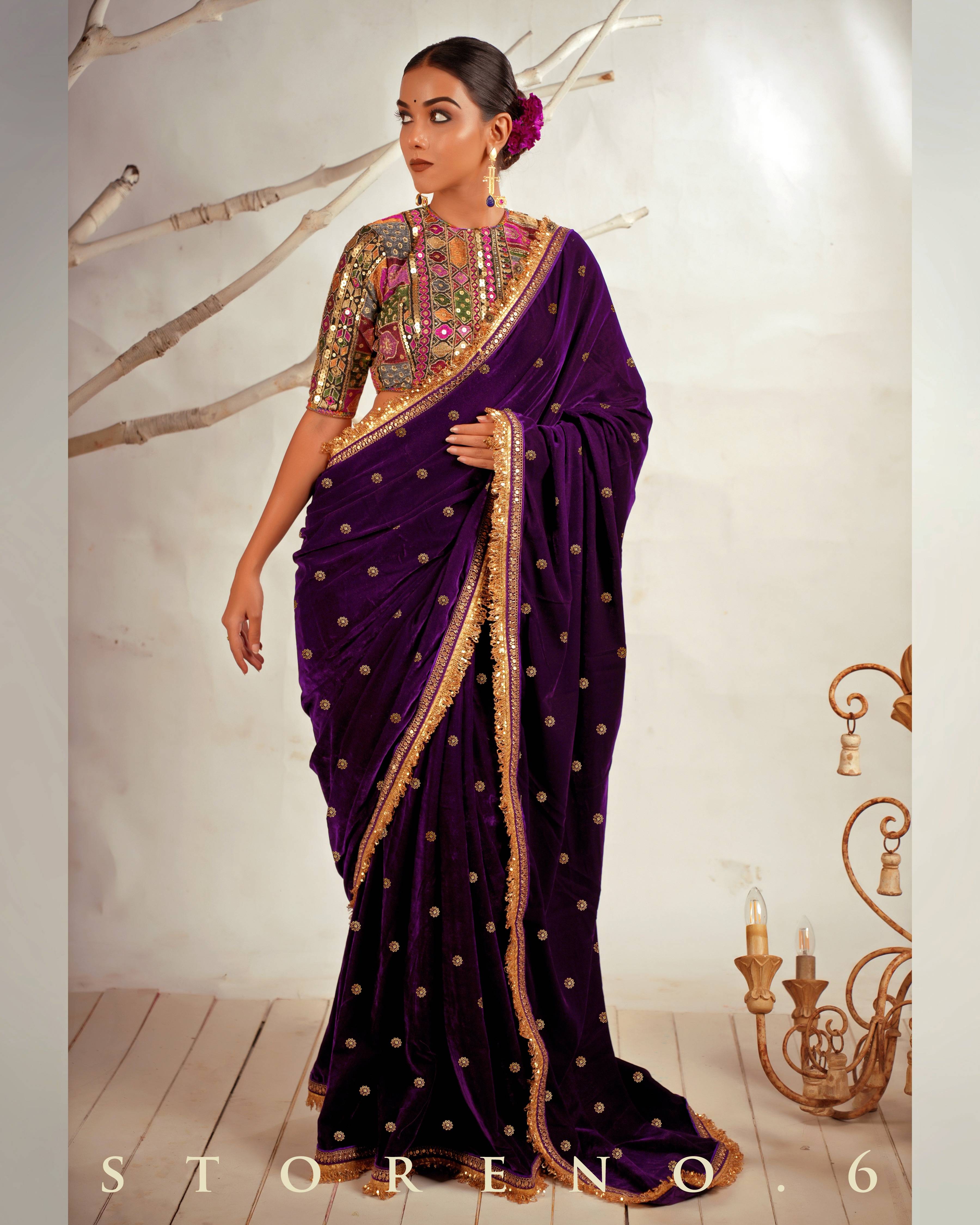 THE PURPLE WONDER SAREE WITH GUL KAARI SIAH CLASSIC BLOUSE