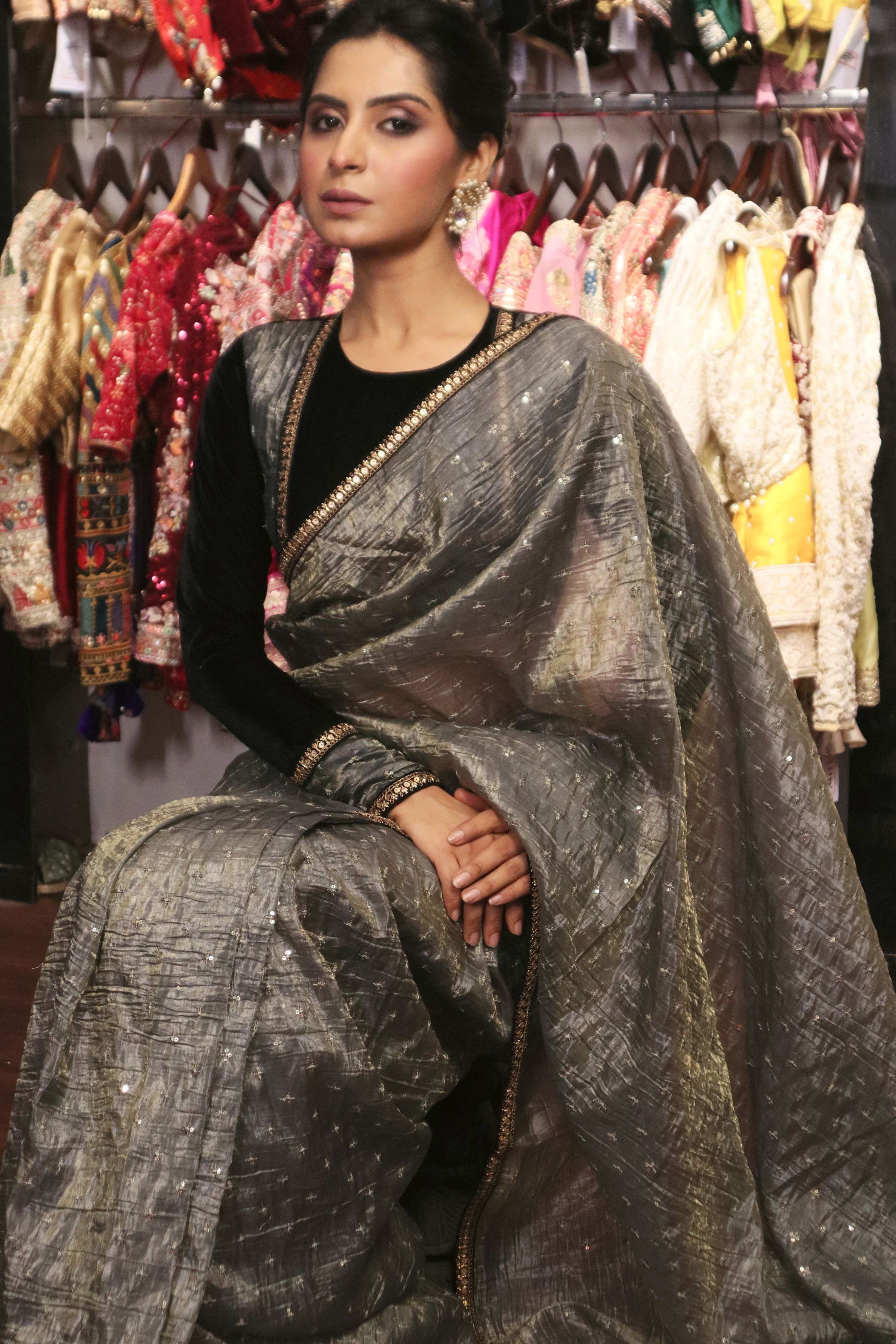 GRAPHITE GLAM SAREE WITH CARBON CHARM BLOUSE