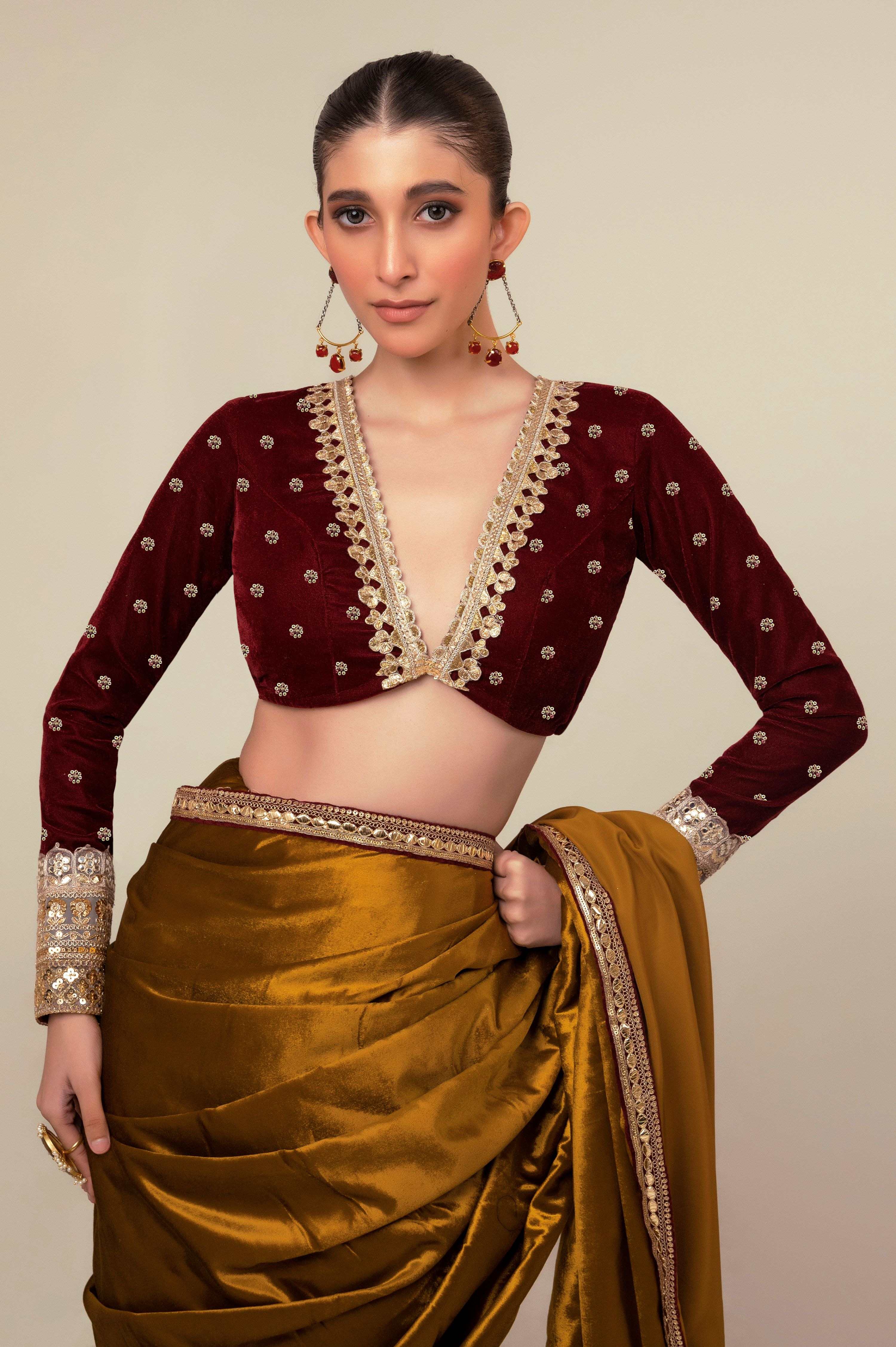 LUXE LIME SAREE WITH OXBLOOD OBSESSION BLOUSE