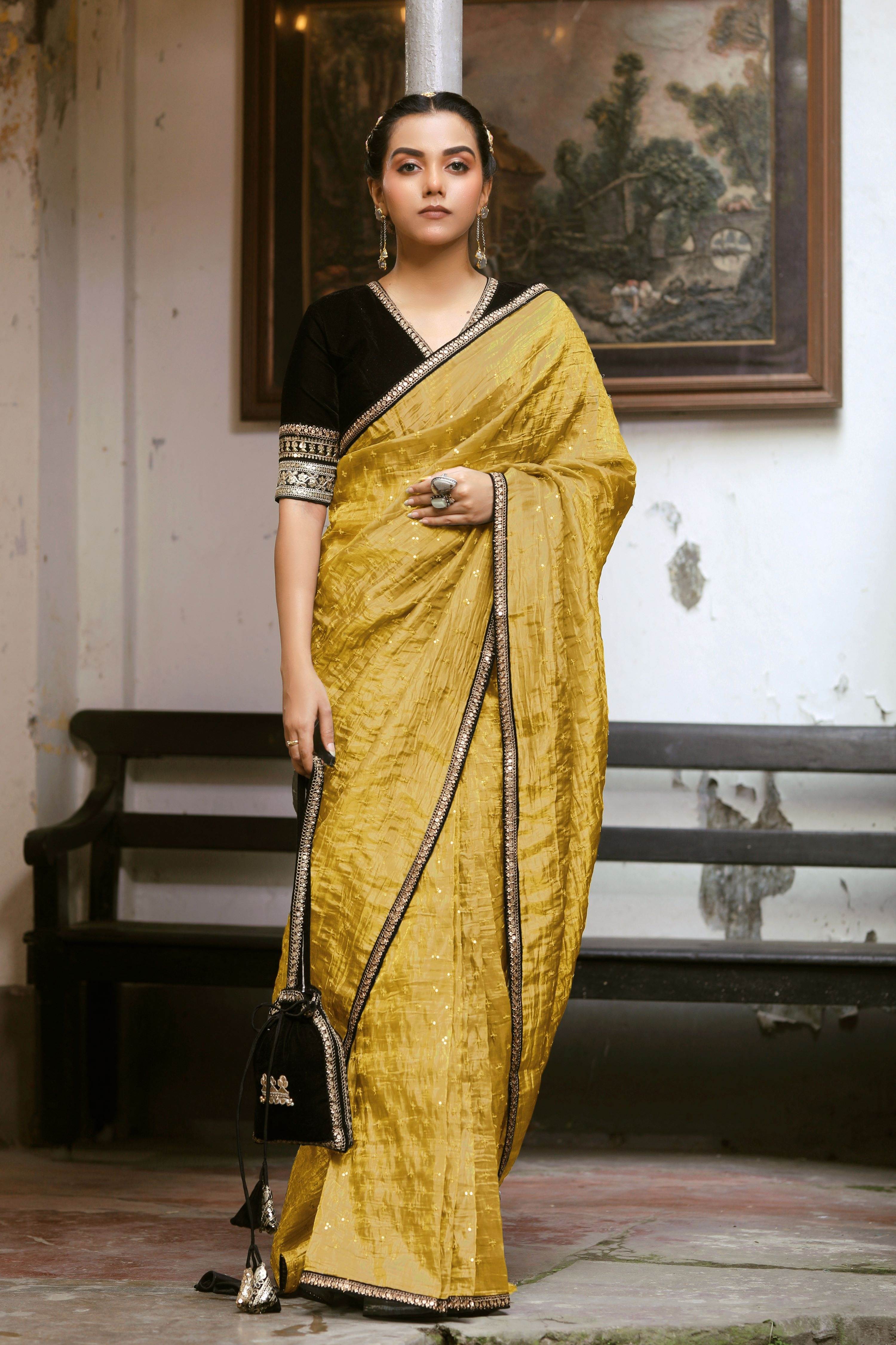 GOLDEN GLEE SAREE WITH BLACK BEAUTY BLOUSE