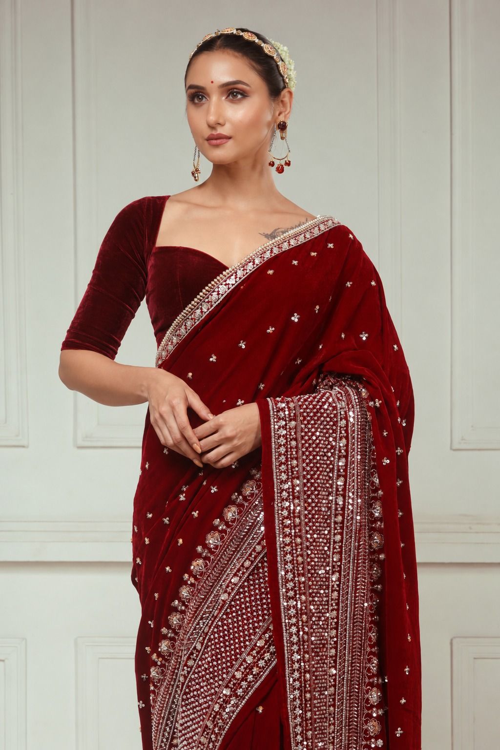 GARNET GRANDEUR SAREE AND BLOUSE SET