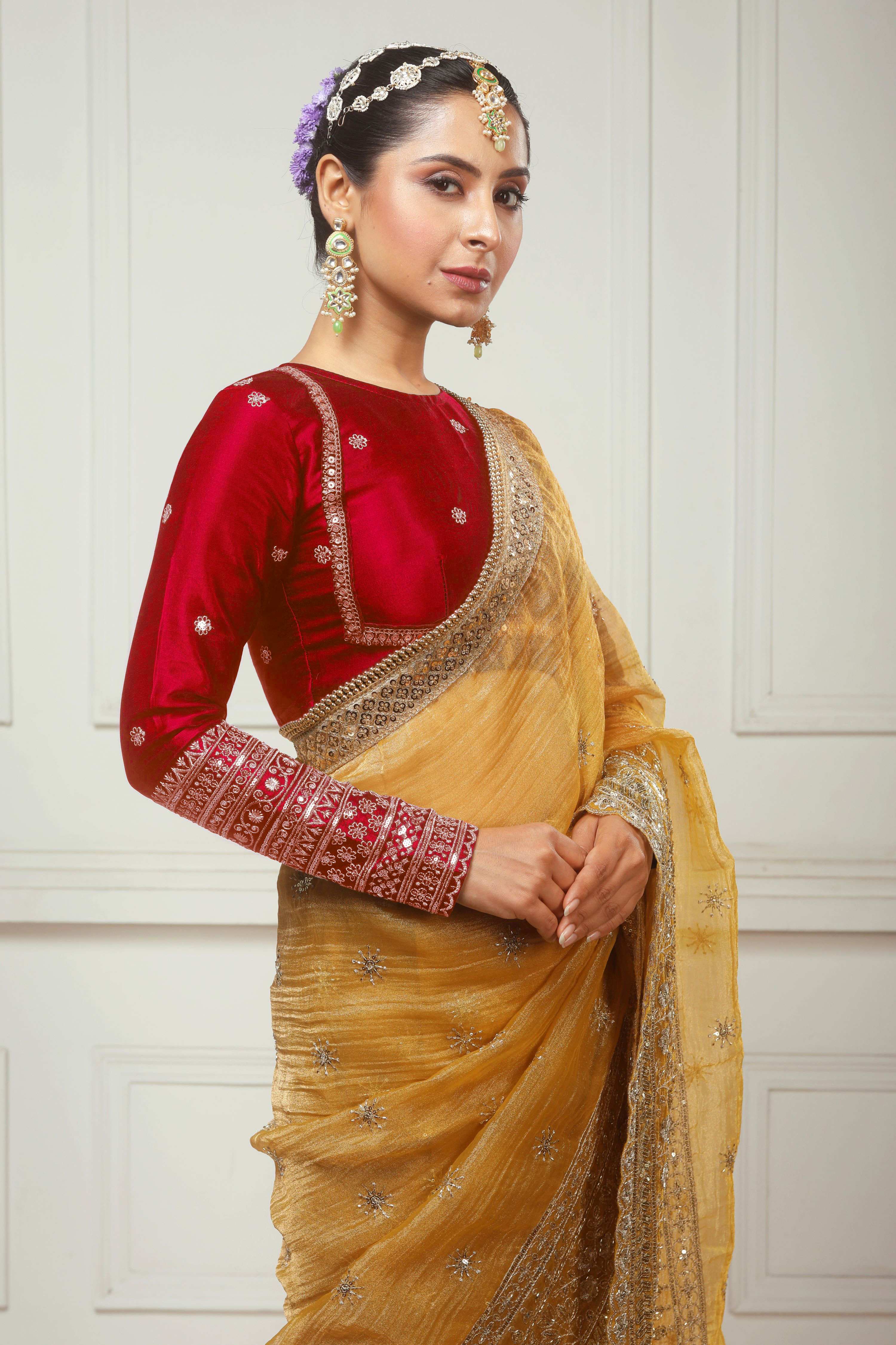 HONEY WILDFLOWER SAREE WITH AGELESS APPEAL FULL SLEEVE BLOUSE