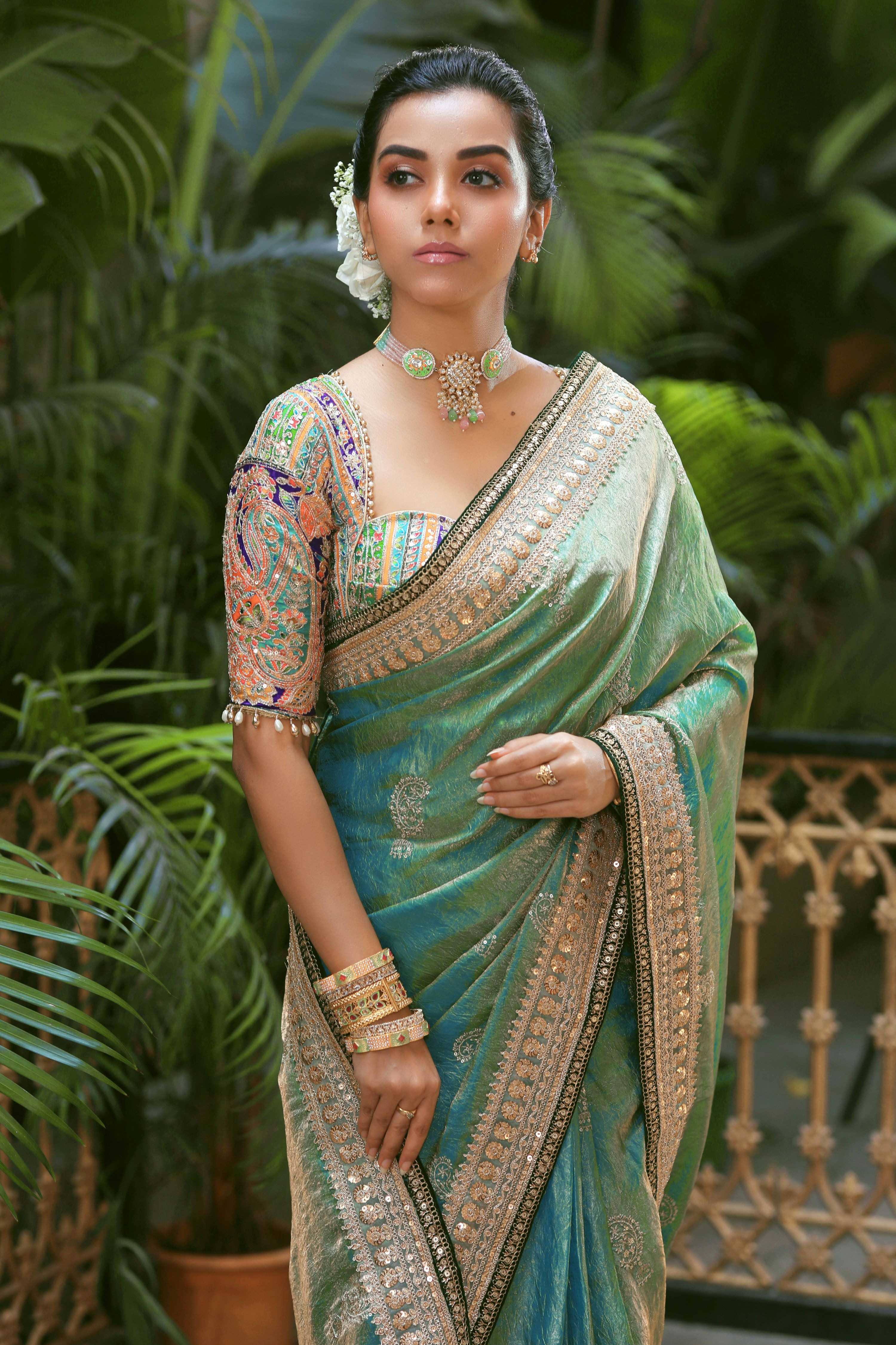 AQUA AMOUR SAREE WITH TEAL TREASURE BLOUSE