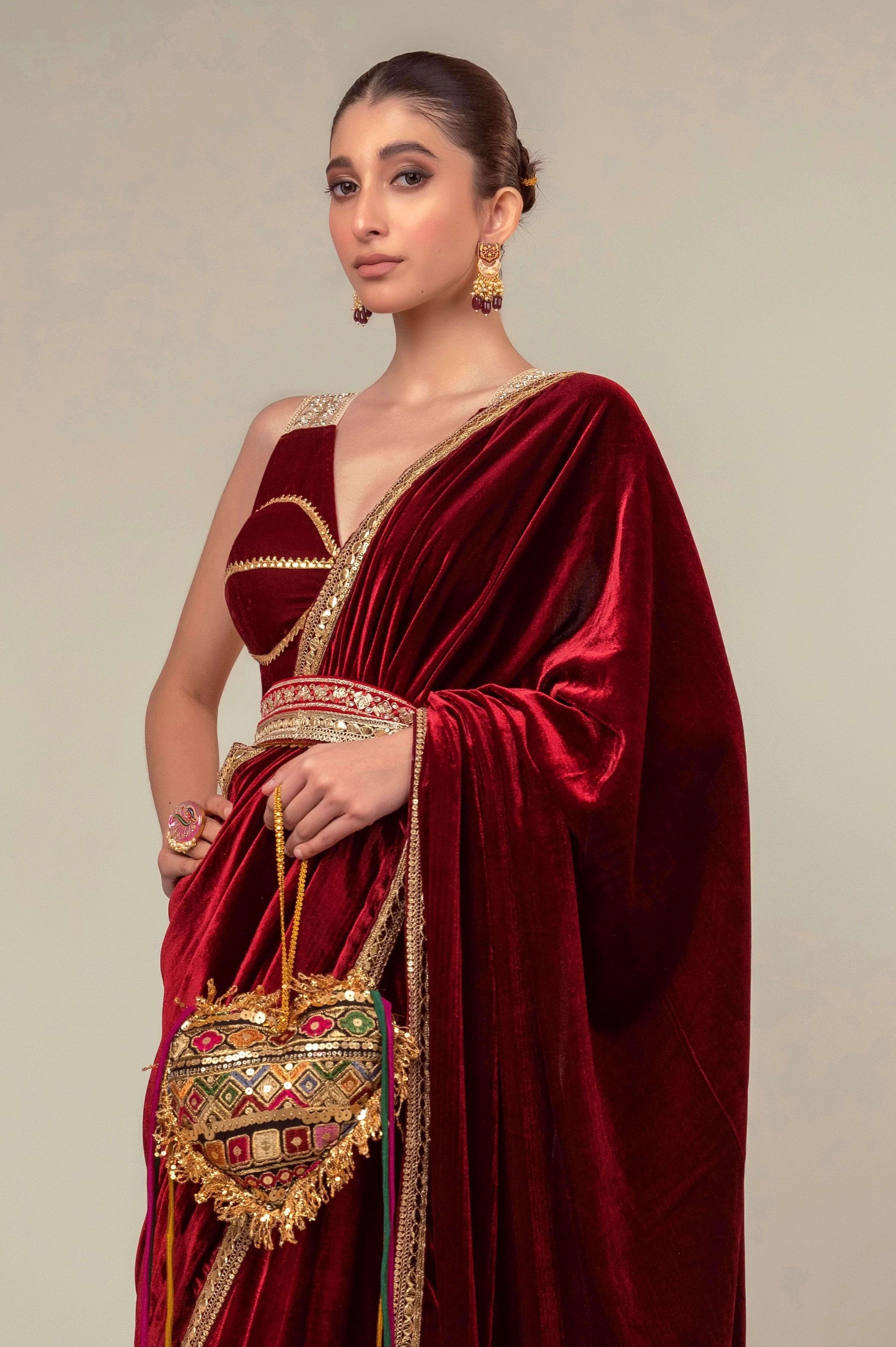 RUBY RUSH SAREE WITH MULBERRY MIST BLOUSE.
