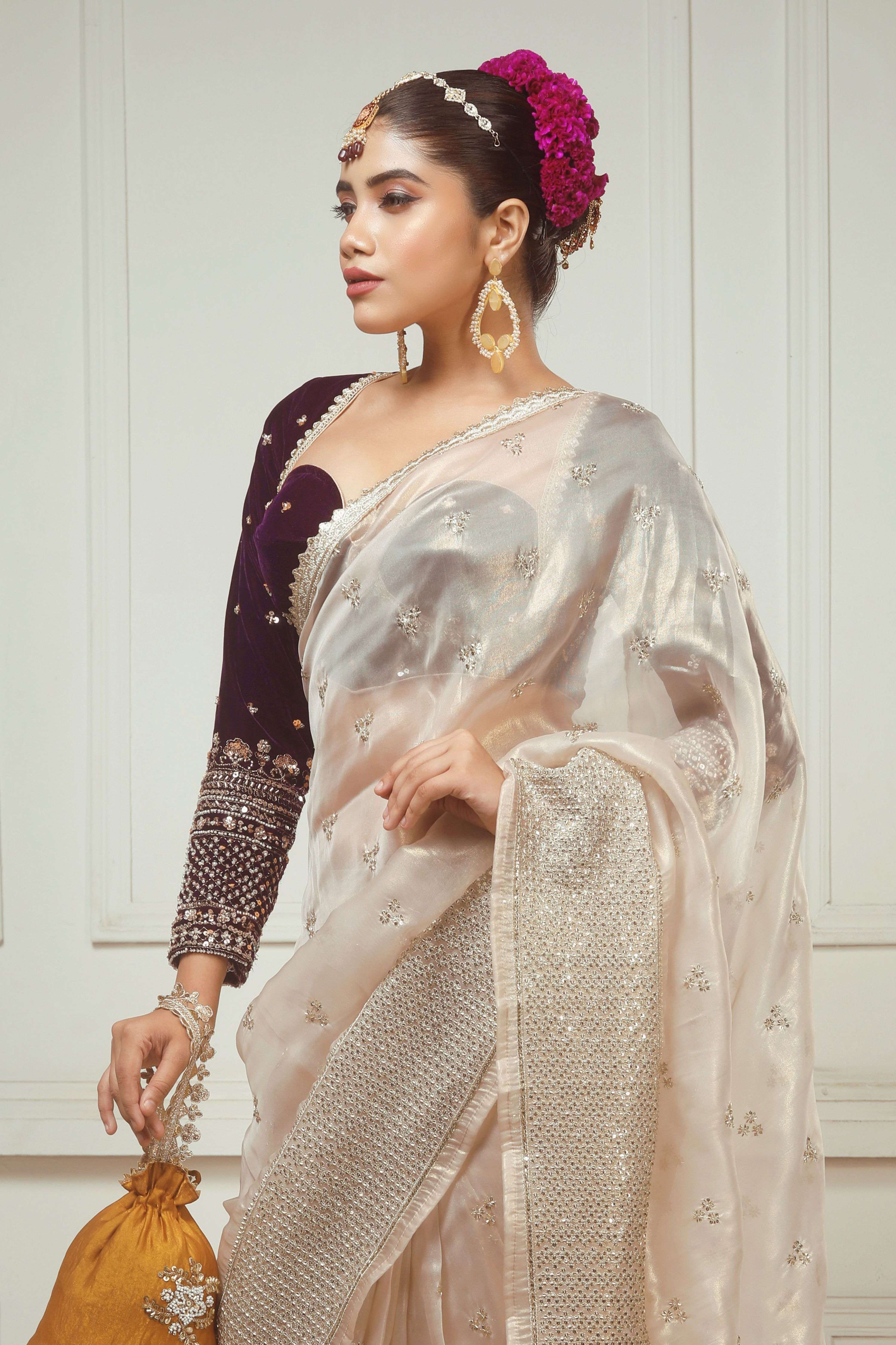 SEPIA  FANTASY SAREE WITH GLAM GRANDEUR BLOUSE