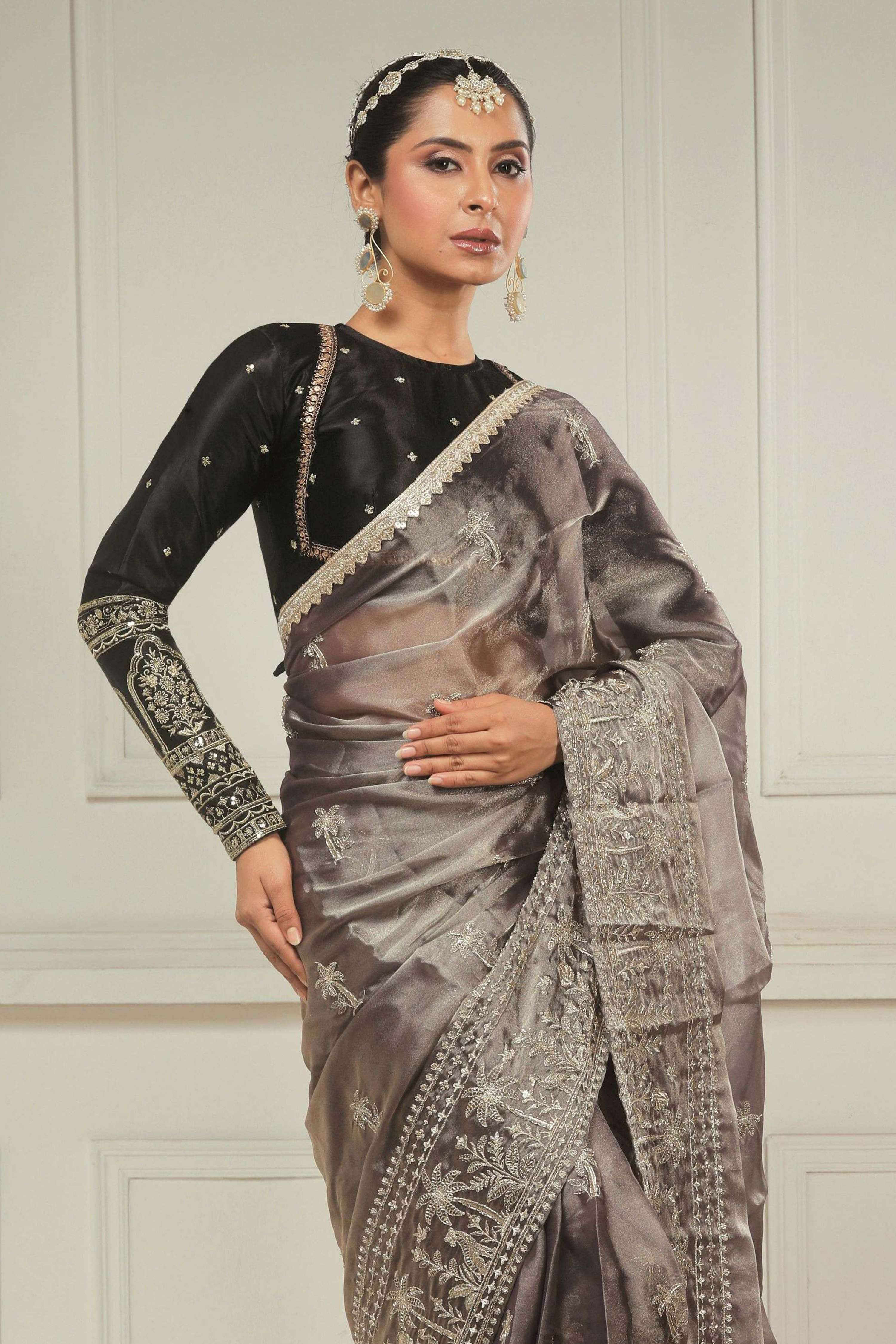 COCOA CRUSH SAREE WITH TUX TRIBUTE BLOUSE
